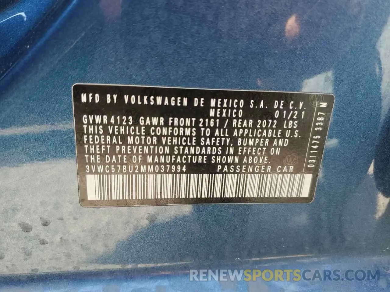 13 fotografías del automóvil dañado 3VWC57BU2MM037994 VOLKSWAGEN JETTA 2021