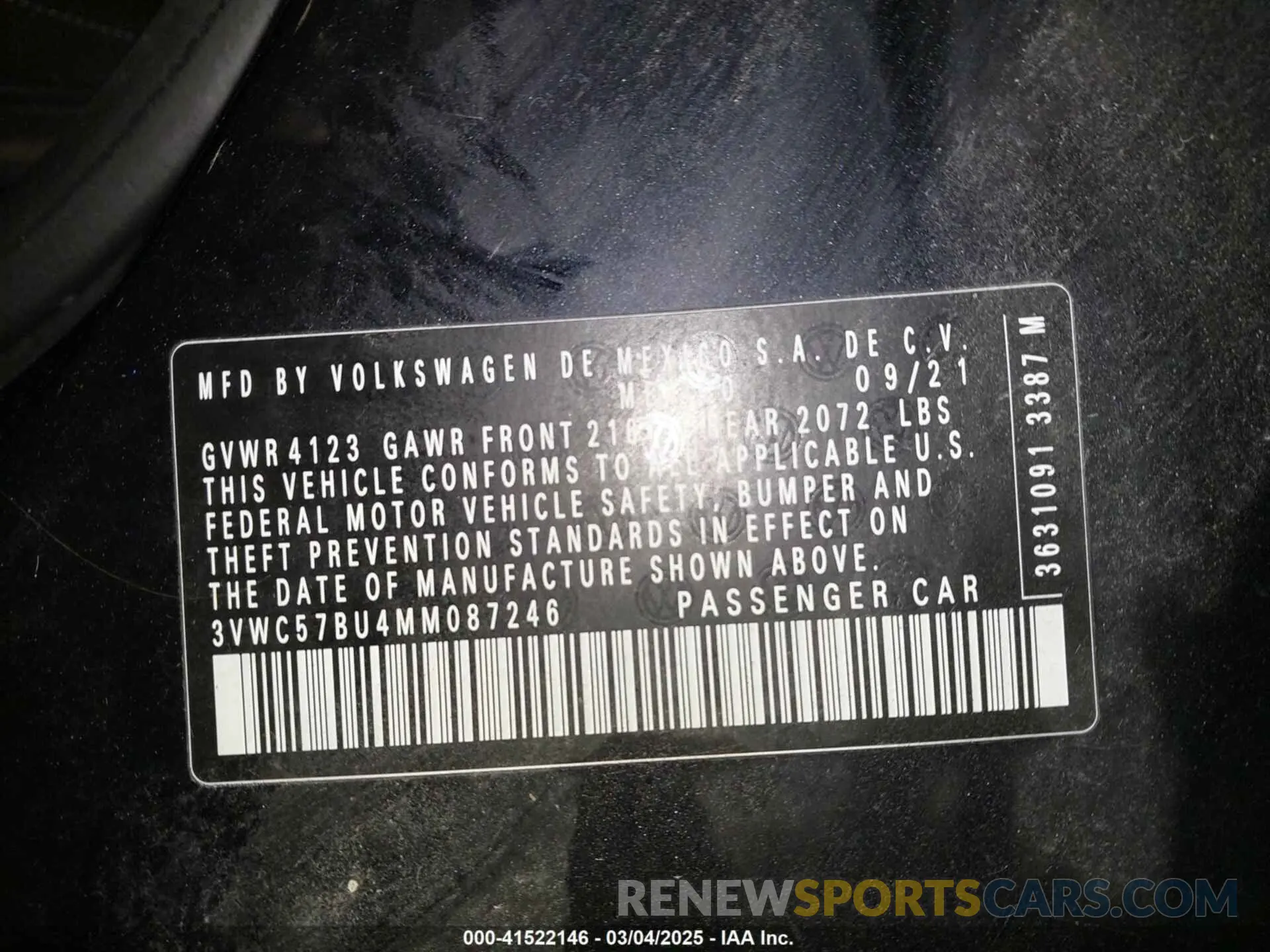 9 fotografías del automóvil dañado 3VWC57BU4MM087246 VOLKSWAGEN JETTA 2021