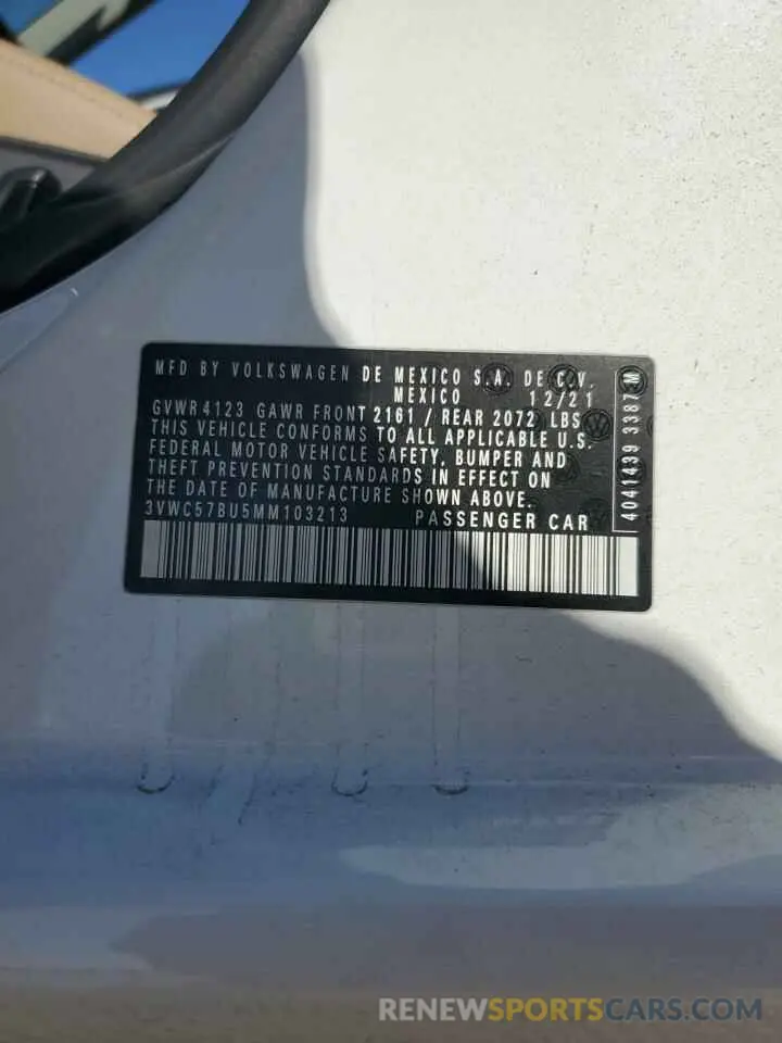 13 fotografías del automóvil dañado 3VWC57BU5MM103213 VOLKSWAGEN JETTA 2021