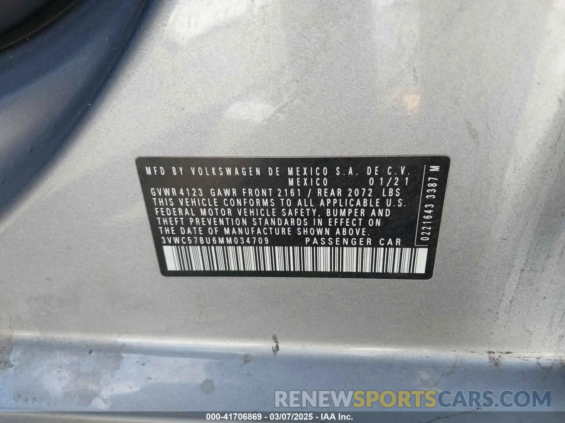9 fotografías del automóvil dañado 3VWC57BU6MM034709 VOLKSWAGEN JETTA 2021