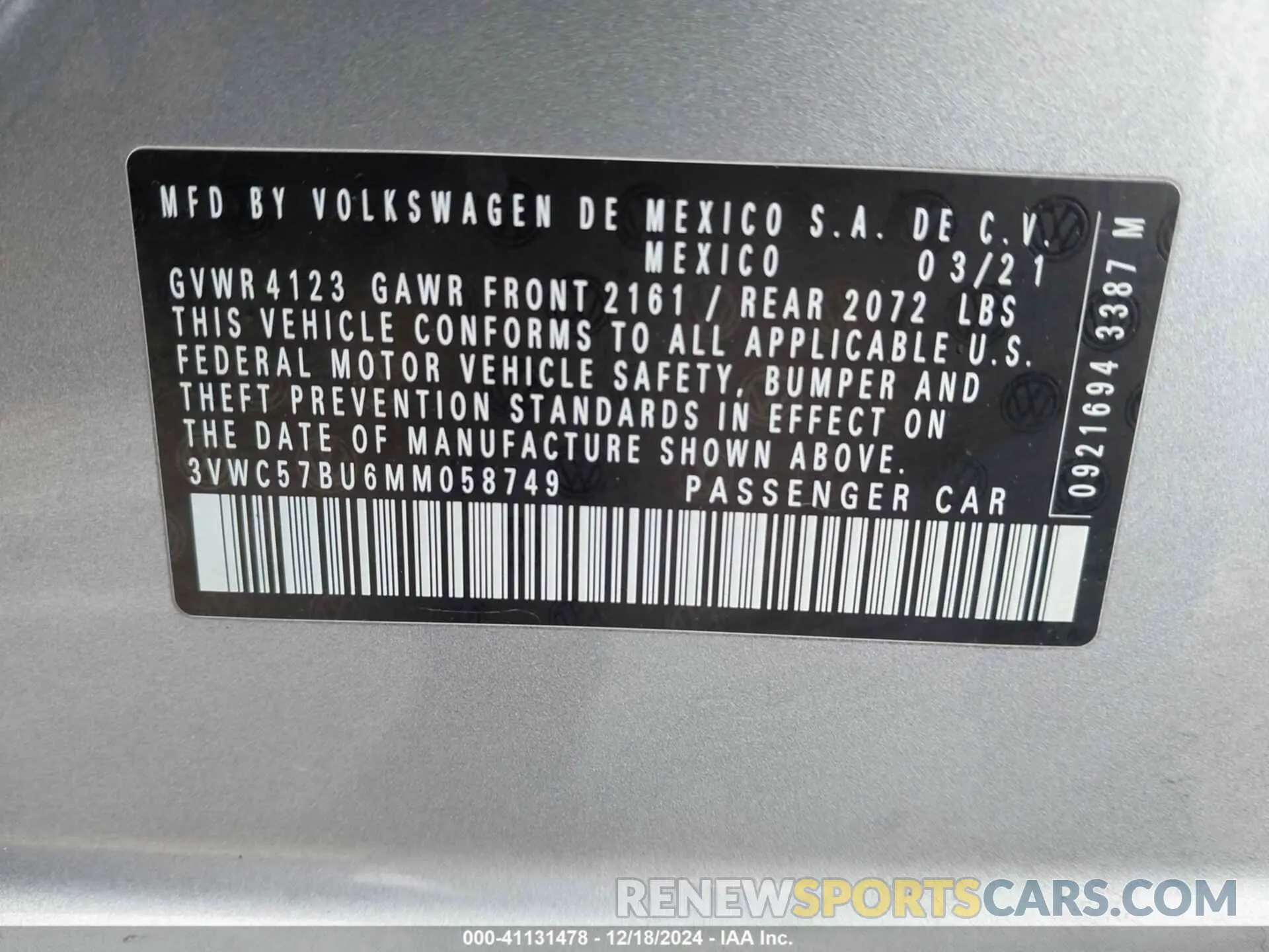 9 fotografías del automóvil dañado 3VWC57BU6MM058749 VOLKSWAGEN JETTA 2021