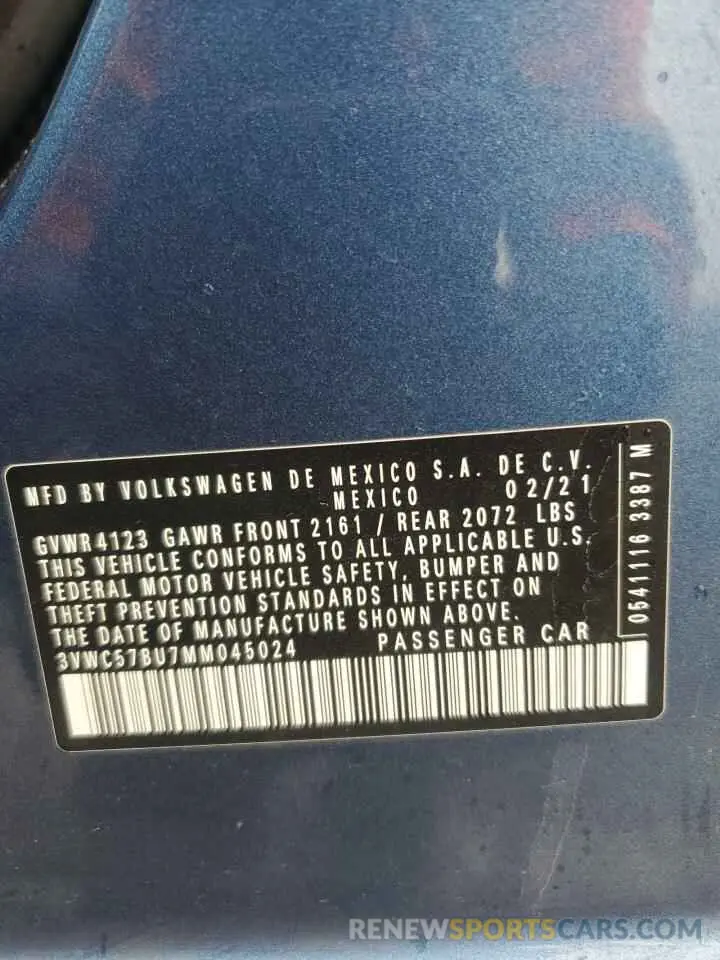 14 fotografías del automóvil dañado 3VWC57BU7MM045024 VOLKSWAGEN JETTA 2021