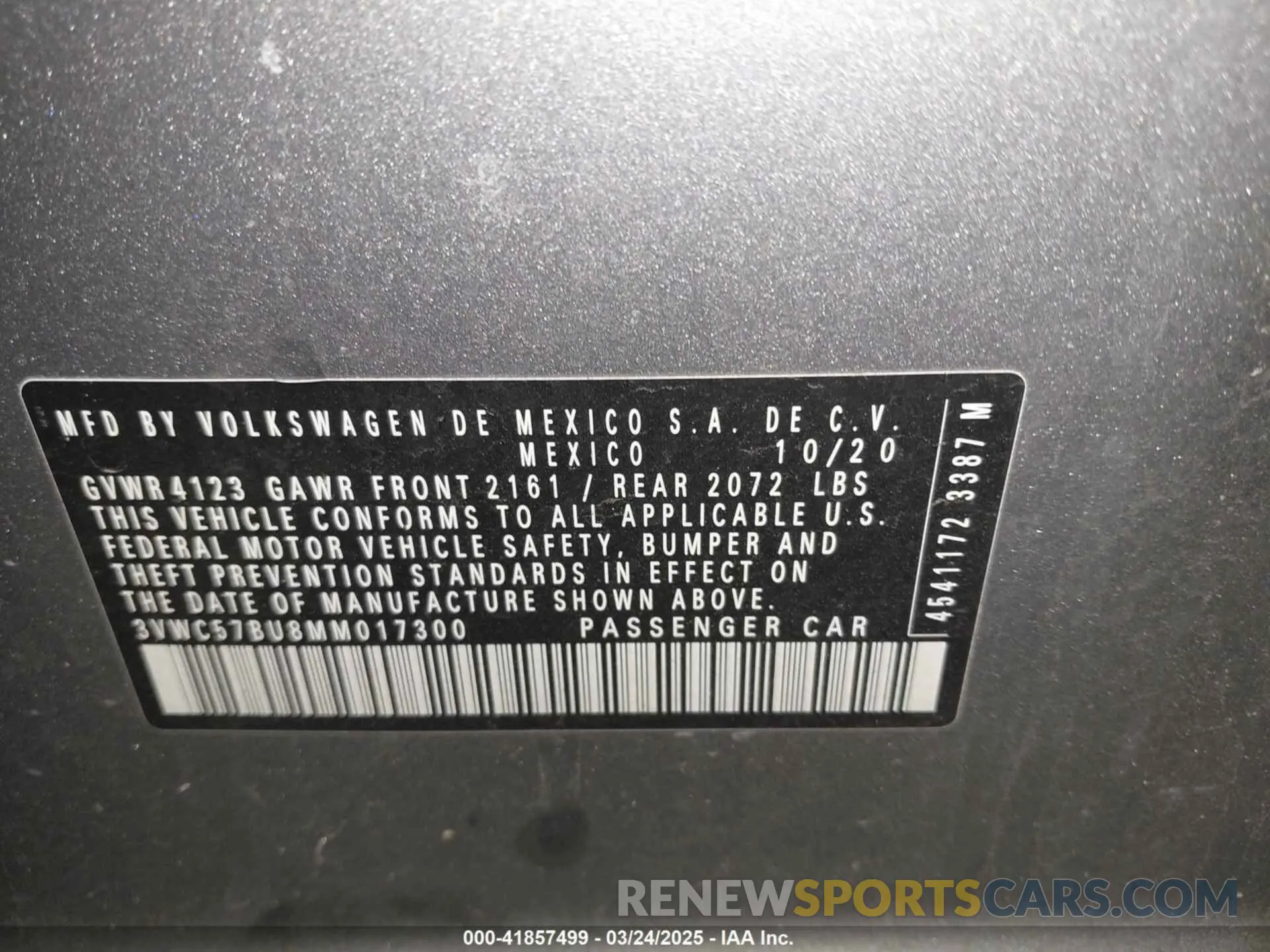 9 fotografías del automóvil dañado 3VWC57BU8MM017300 VOLKSWAGEN JETTA 2021