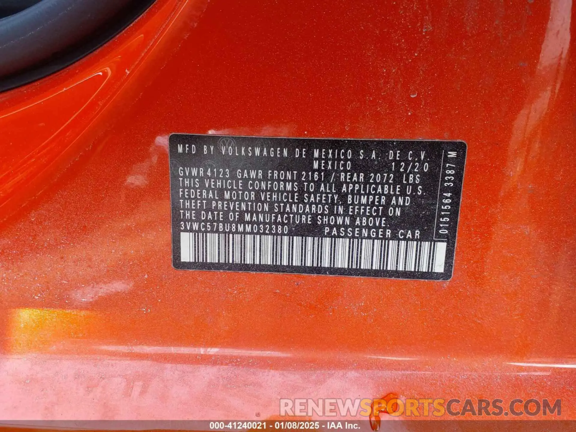 9 fotografías del automóvil dañado 3VWC57BU8MM032380 VOLKSWAGEN JETTA 2021