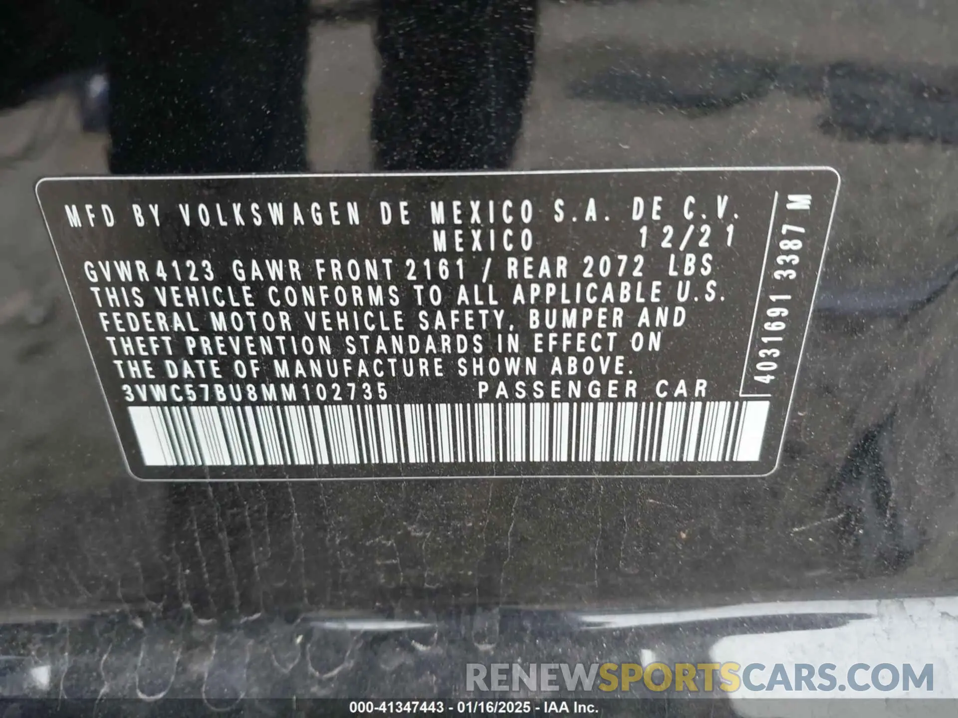 9 fotografías del automóvil dañado 3VWC57BU8MM102735 VOLKSWAGEN JETTA 2021