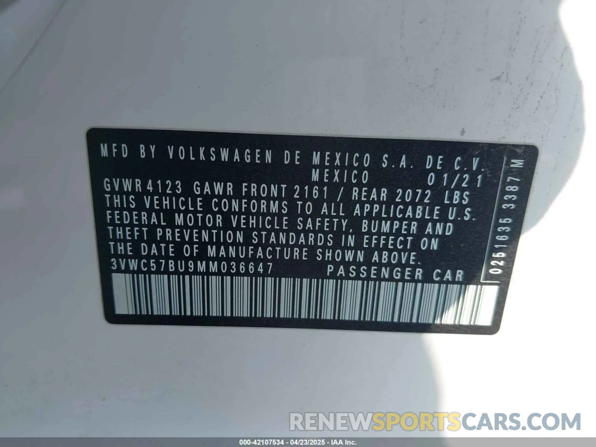 9 fotografías del automóvil dañado 3VWC57BU9MM036647 VOLKSWAGEN JETTA 2021