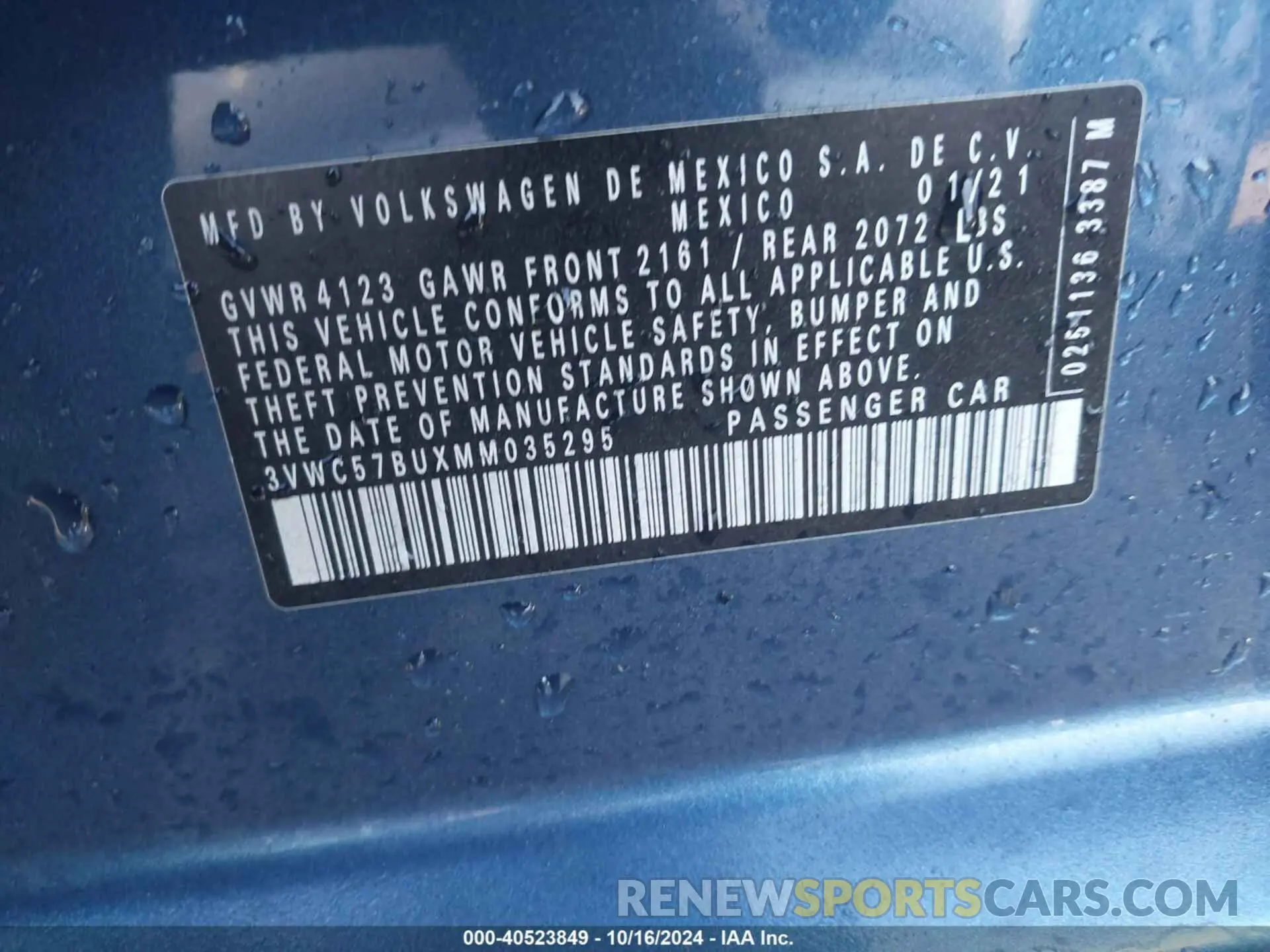 9 fotografías del automóvil dañado 3VWC57BUXMM035295 VOLKSWAGEN JETTA 2021