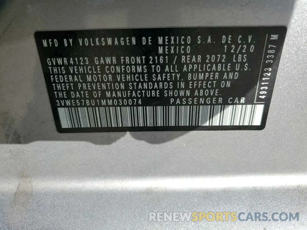 12 fotografías del automóvil dañado 3VWE57BU1MM030074 VOLKSWAGEN JETTA 2021