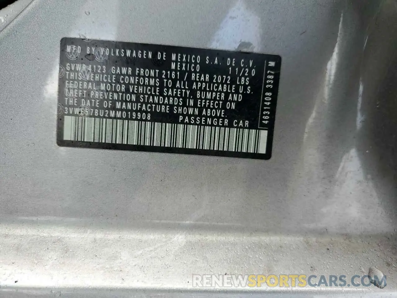 12 fotografías del automóvil dañado 3VWE57BU2MM019908 VOLKSWAGEN JETTA 2021