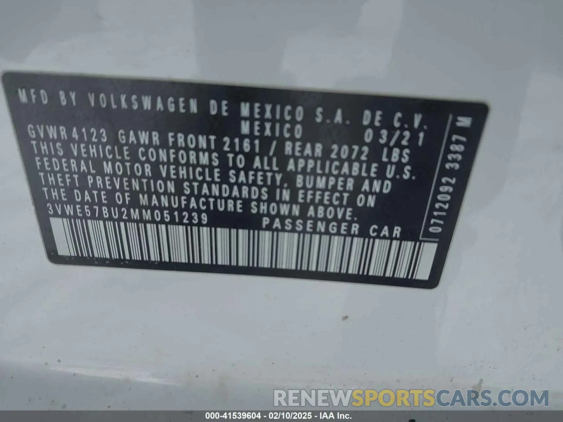 9 fotografías del automóvil dañado 3VWE57BU2MM051239 VOLKSWAGEN JETTA 2021