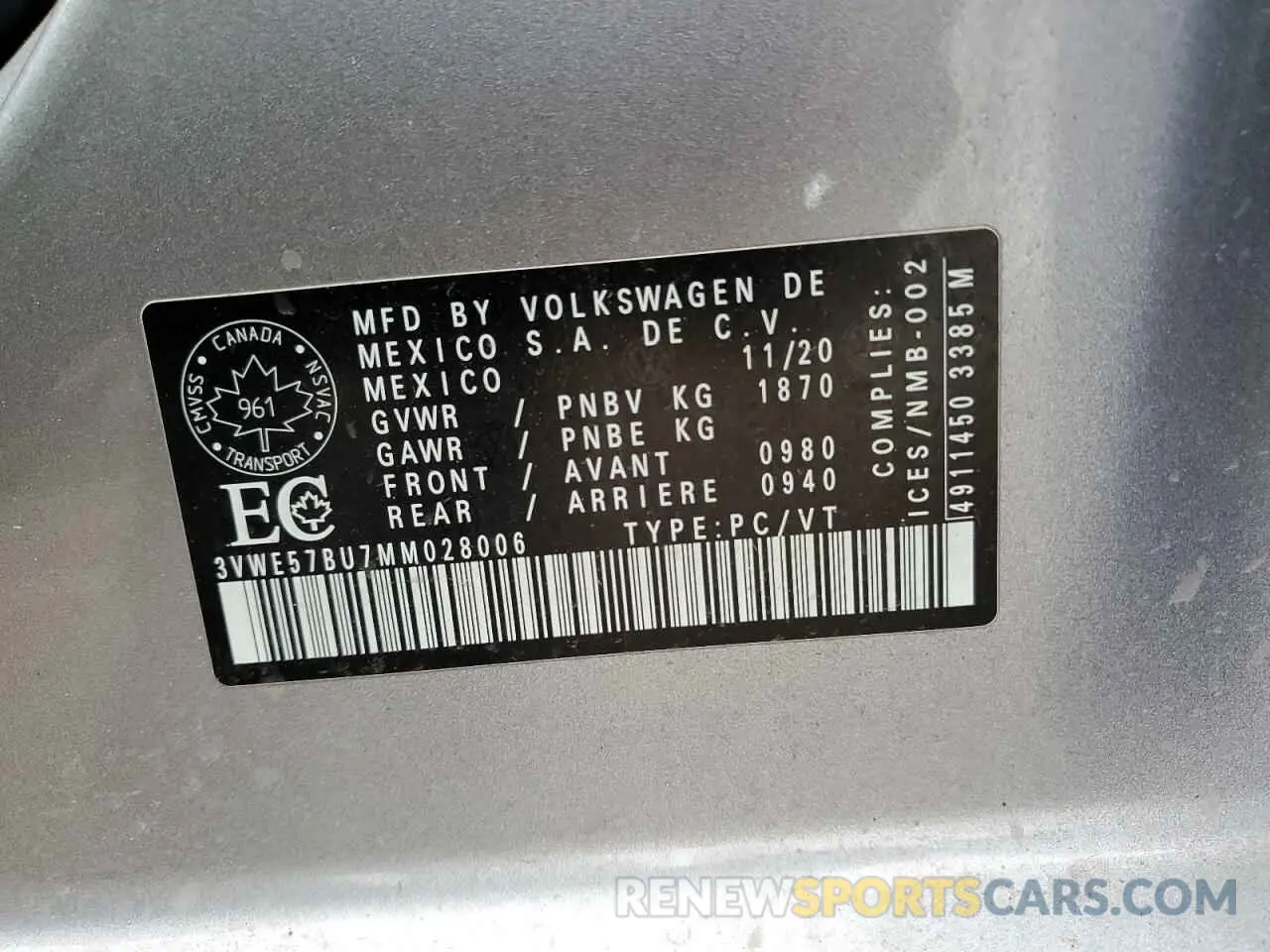 12 fotografías del automóvil dañado 3VWE57BU7MM028006 VOLKSWAGEN JETTA 2021