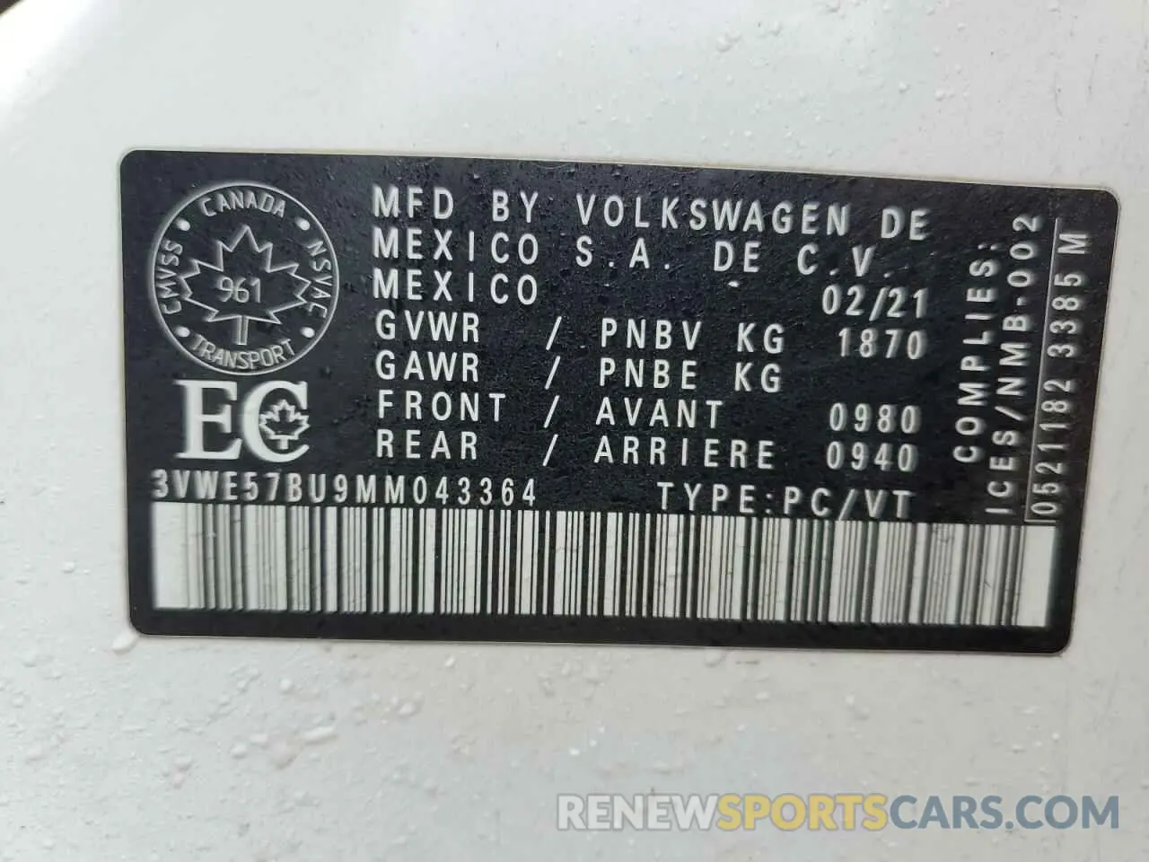 13 fotografías del automóvil dañado 3VWE57BU9MM043364 VOLKSWAGEN JETTA 2021