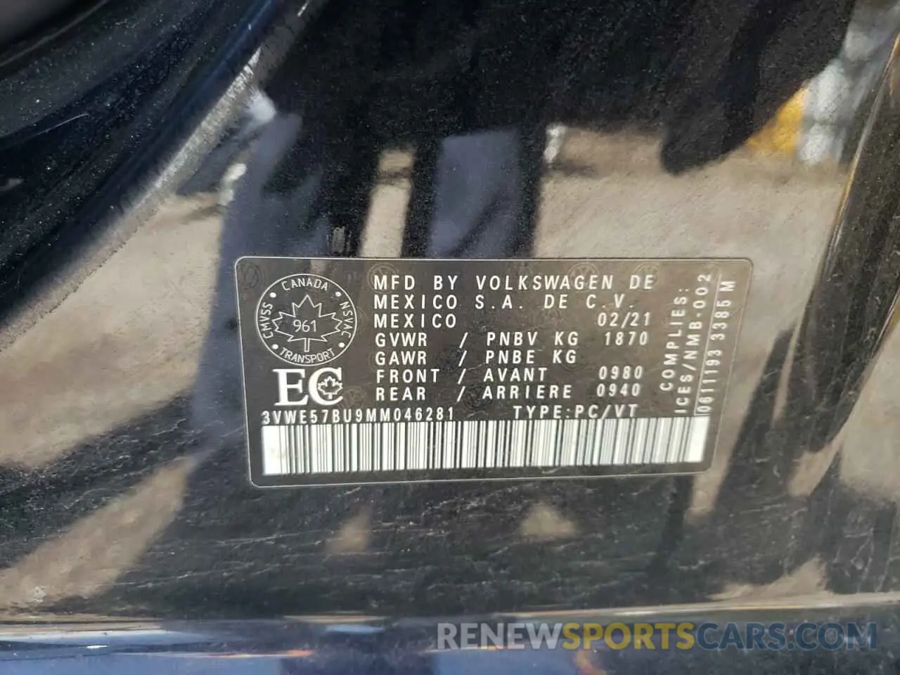 12 fotografías del automóvil dañado 3VWE57BU9MM046281 VOLKSWAGEN JETTA 2021