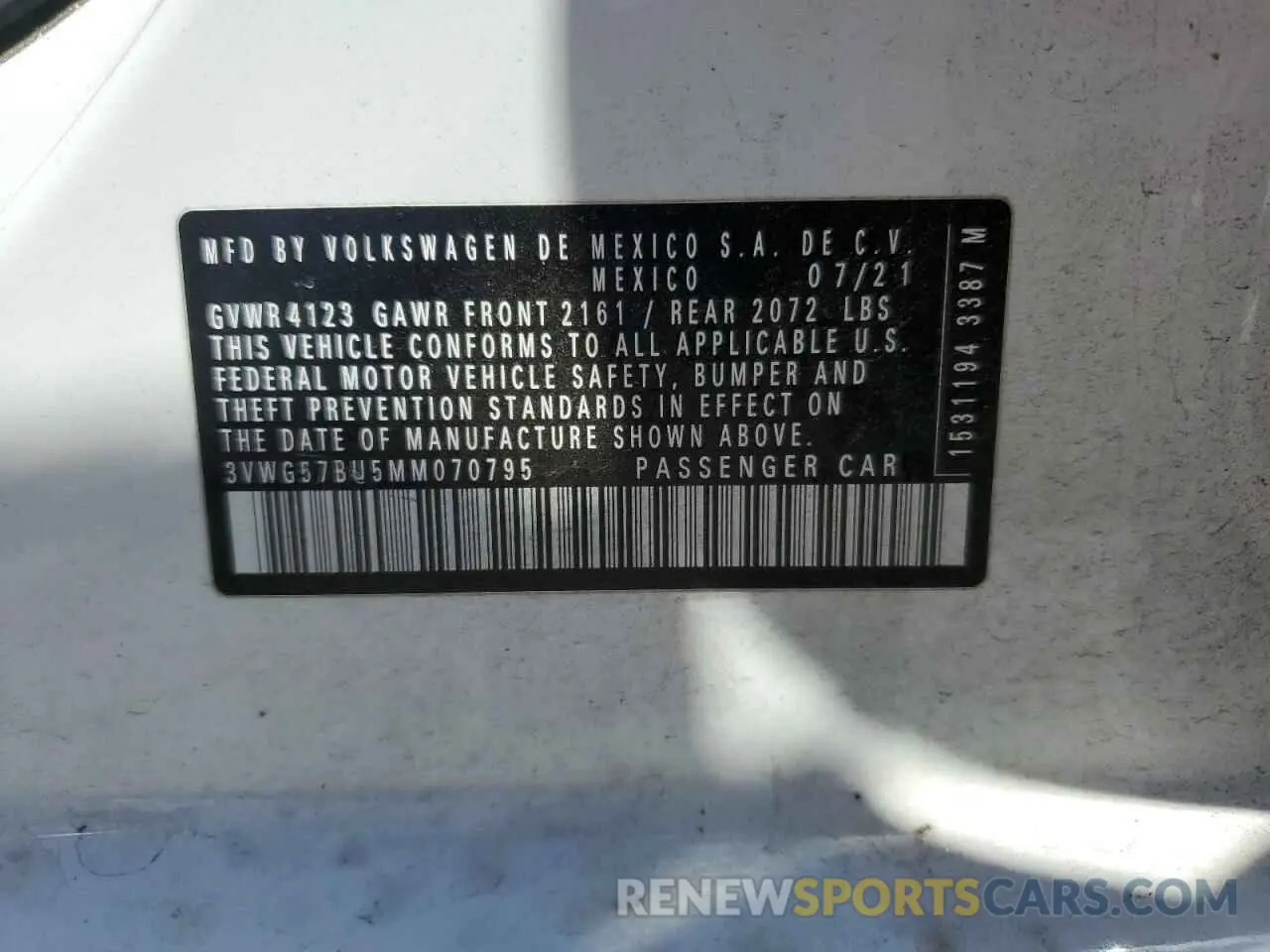 13 fotografías del automóvil dañado 3VWG57BU5MM070795 VOLKSWAGEN JETTA 2021
