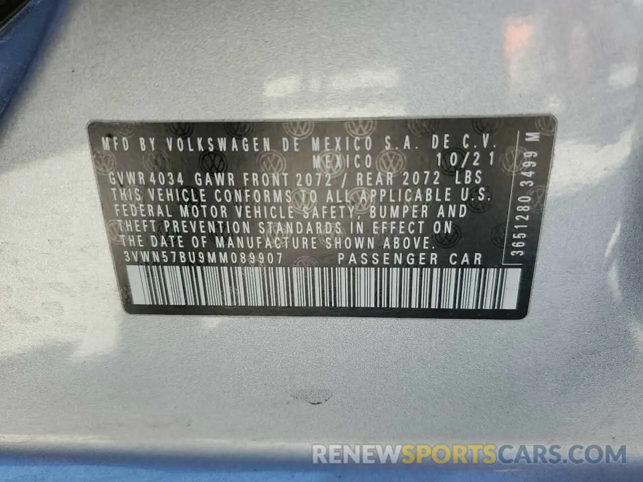 12 fotografías del automóvil dañado 3VWN57BU9MM089907 VOLKSWAGEN JETTA 2021