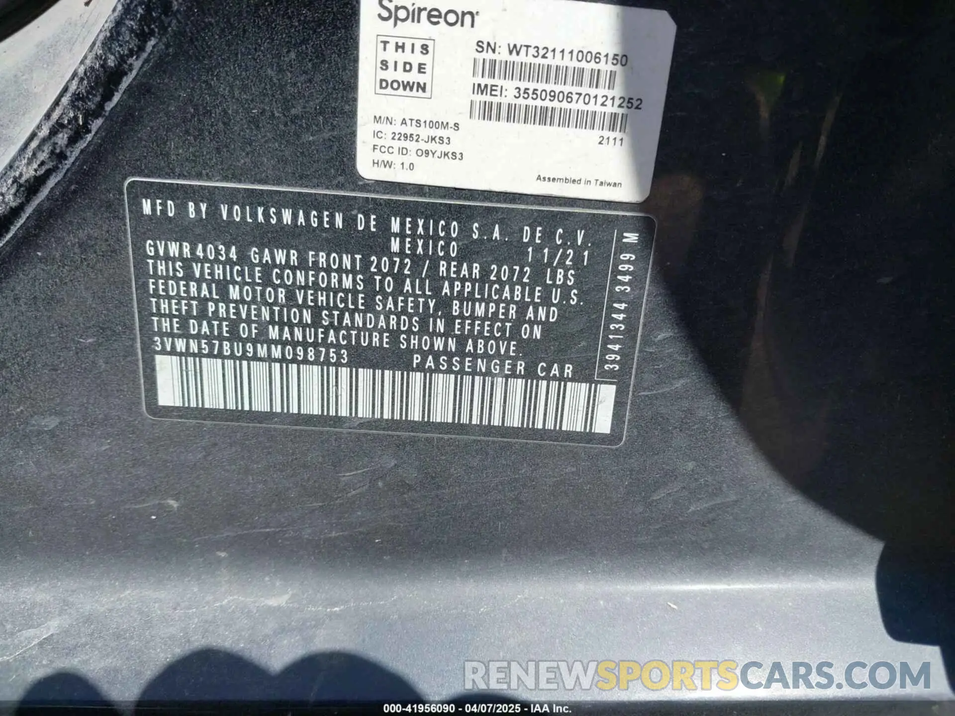 9 fotografías del automóvil dañado 3VWN57BU9MM098753 VOLKSWAGEN JETTA 2021