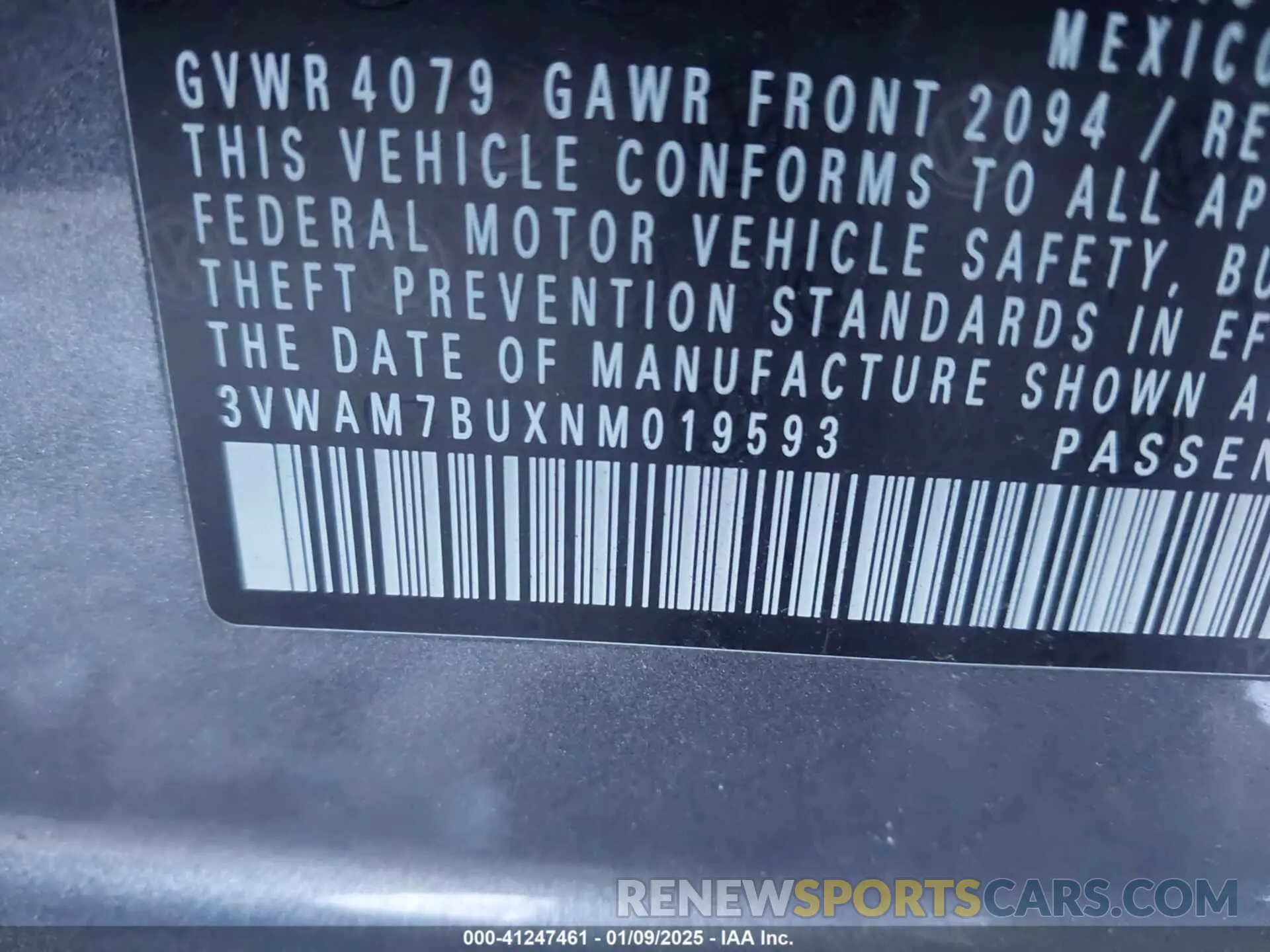 9 fotografías del automóvil dañado 3VWAM7BUXNM019593 VOLKSWAGEN JETTA 2022