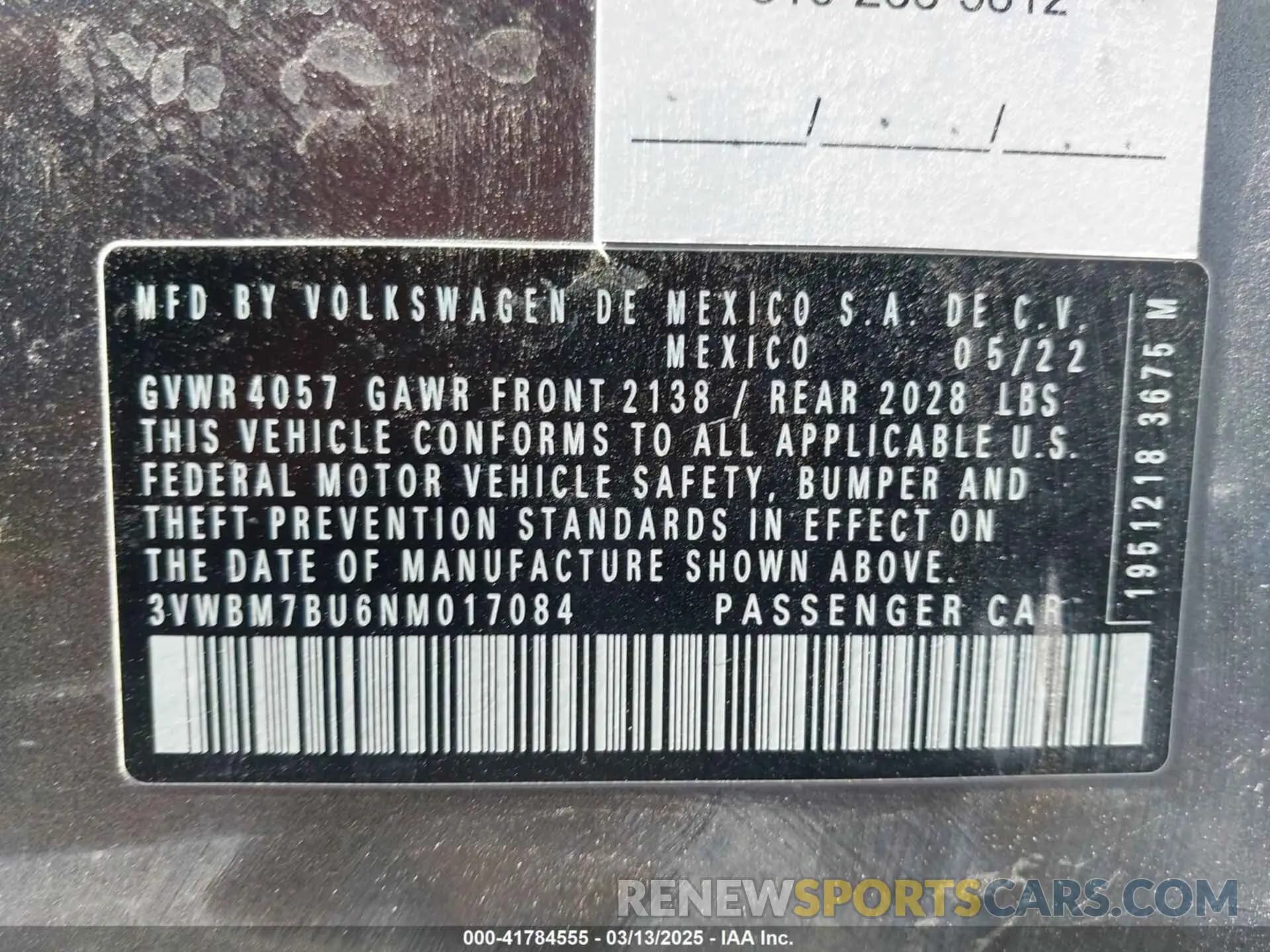 9 fotografías del automóvil dañado 3VWBM7BU6NM017084 VOLKSWAGEN JETTA 2022
