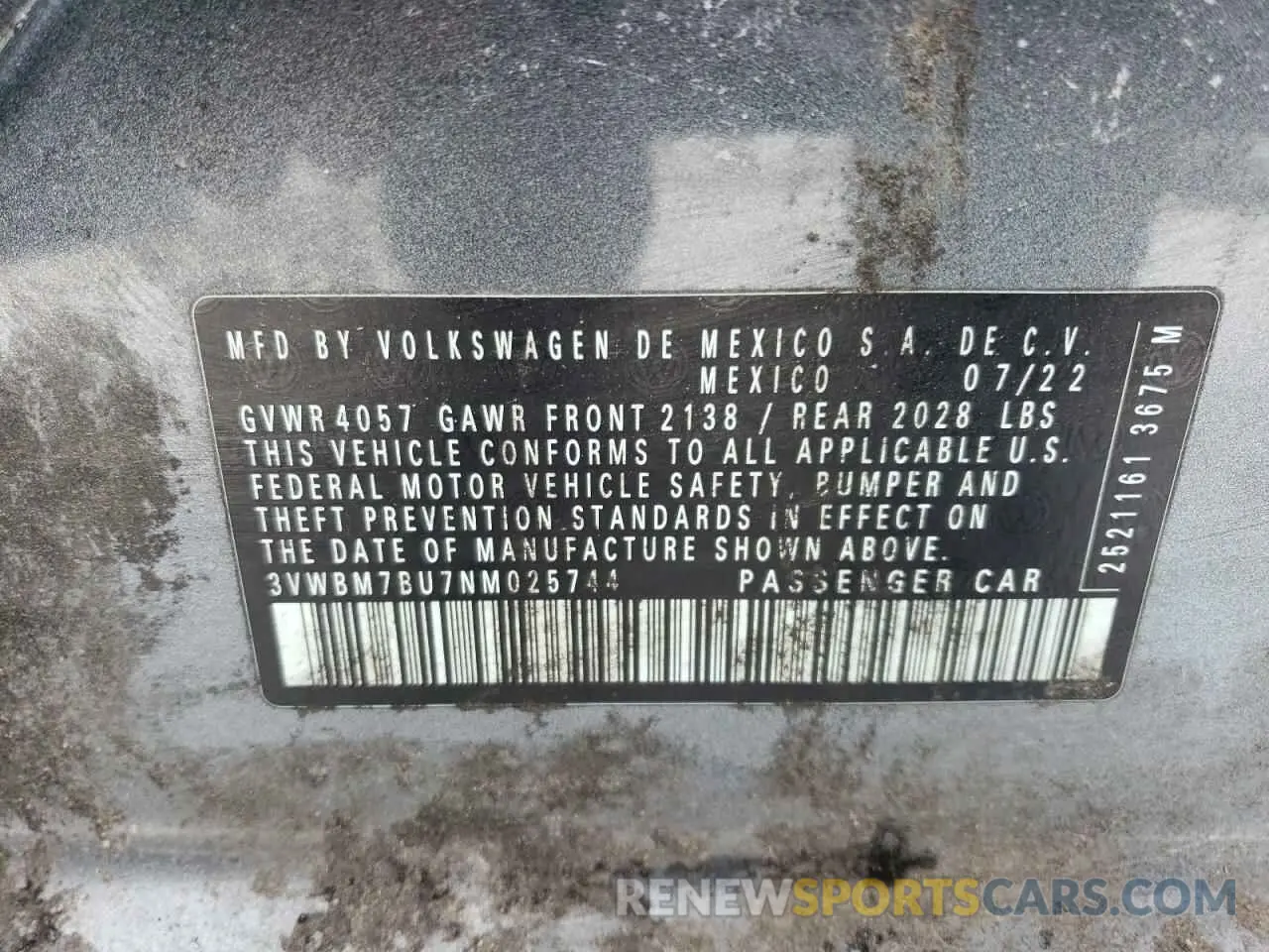 12 fotografías del automóvil dañado 3VWBM7BU7NM025744 VOLKSWAGEN JETTA 2022
