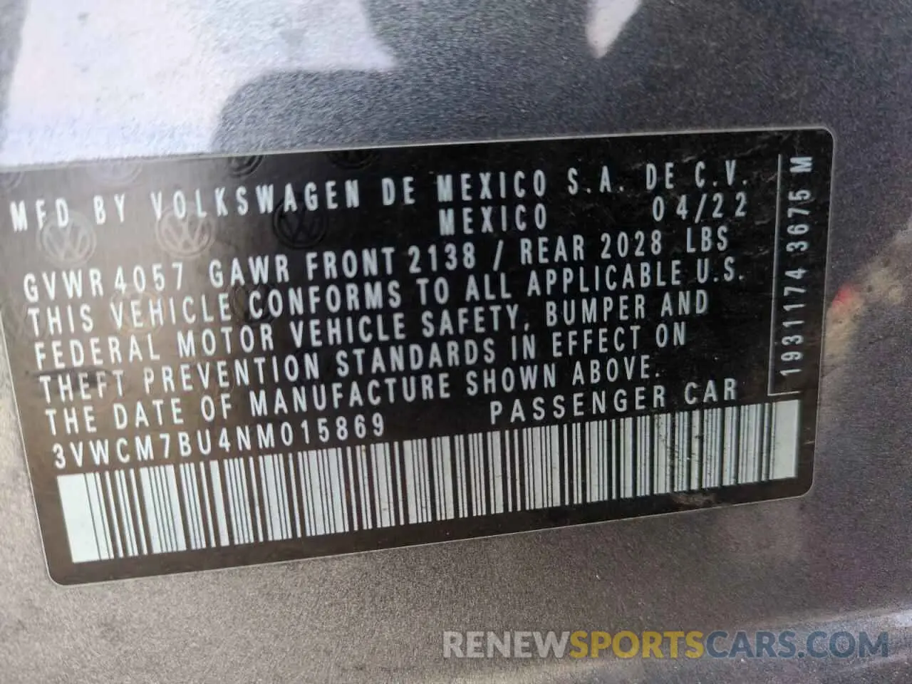 12 fotografías del automóvil dañado 3VWCM7BU4NM015869 VOLKSWAGEN JETTA 2022