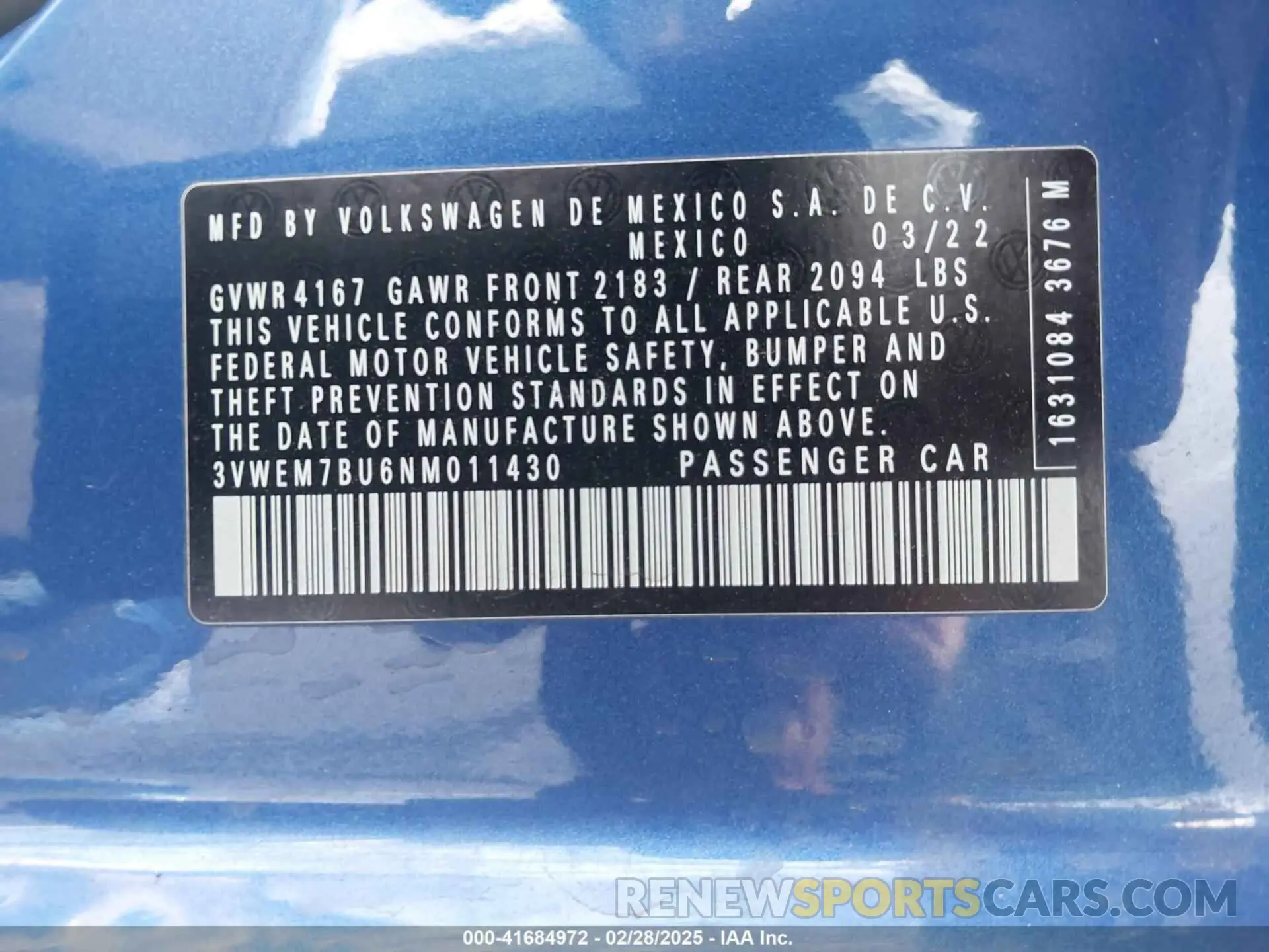 9 fotografías del automóvil dañado 3VWEM7BU6NM011430 VOLKSWAGEN JETTA 2022
