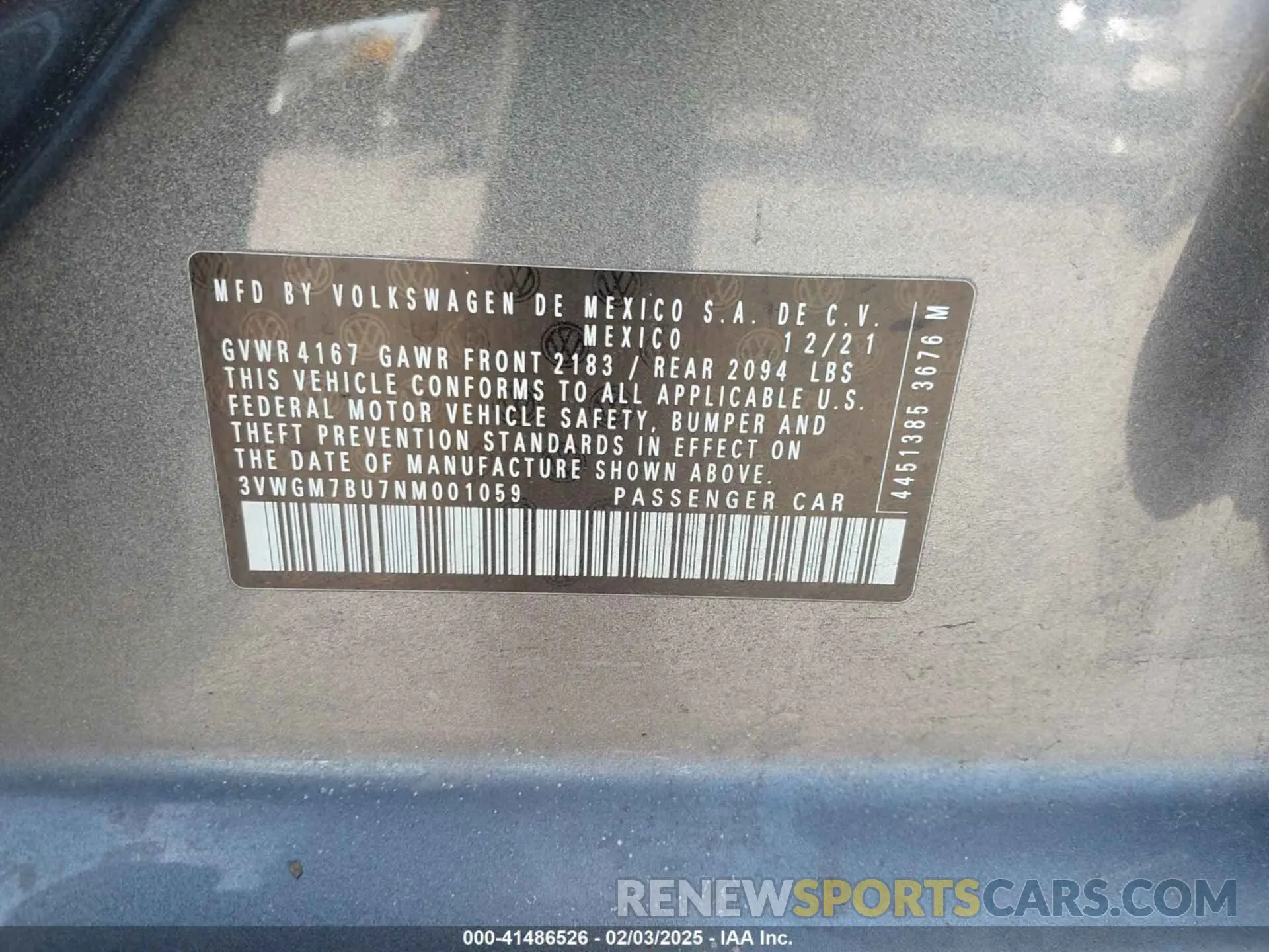 9 fotografías del automóvil dañado 3VWGM7BU7NM001059 VOLKSWAGEN JETTA 2022