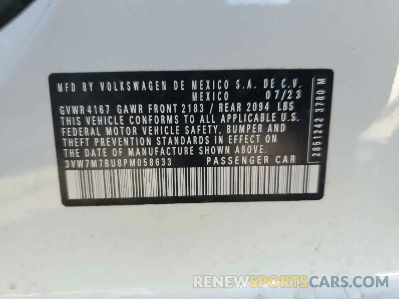 12 fotografías del automóvil dañado 3VW7M7BU8PM058633 VOLKSWAGEN JETTA 2023