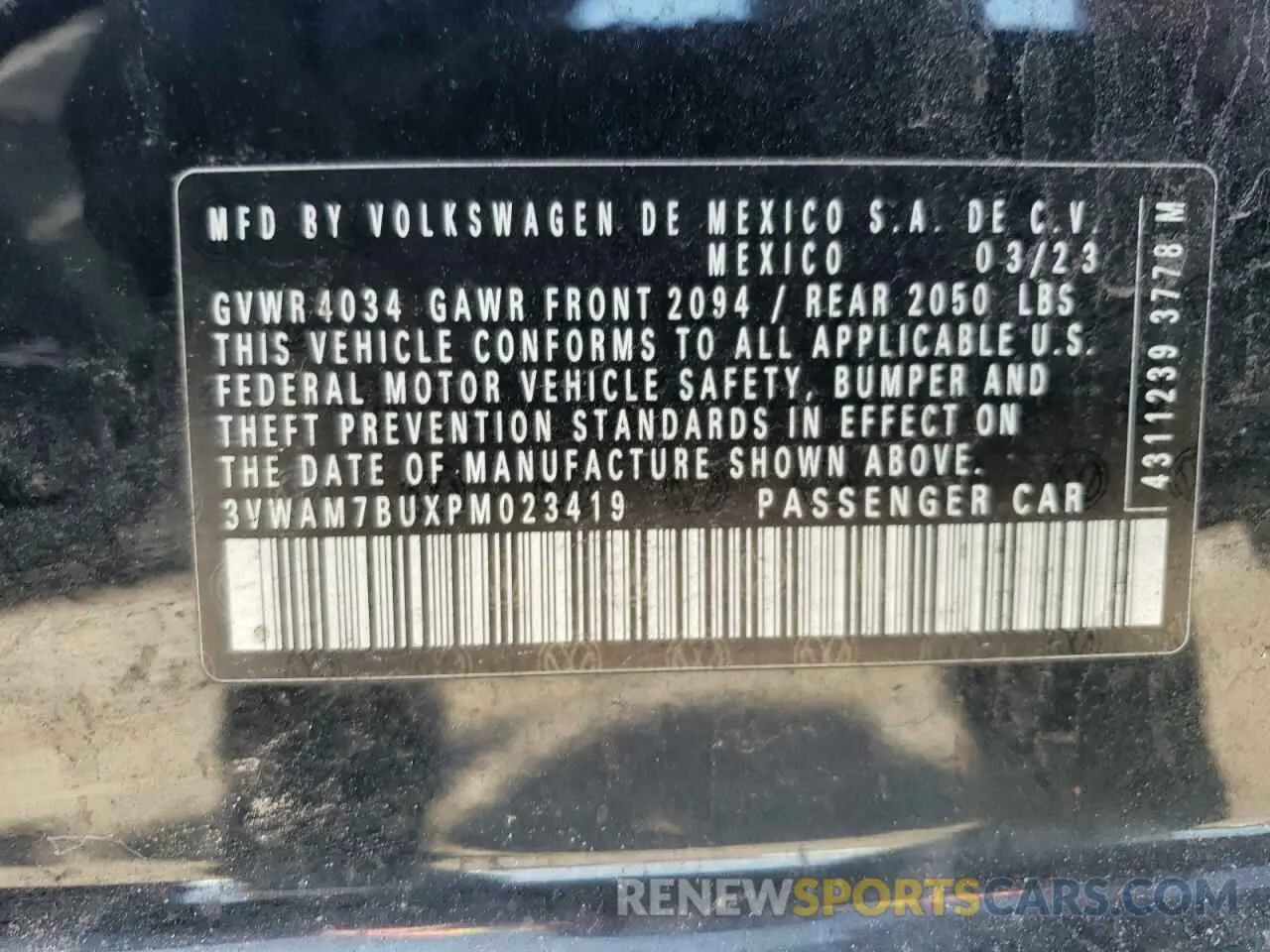 12 fotografías del automóvil dañado 3VWAM7BUXPM023419 VOLKSWAGEN JETTA 2023