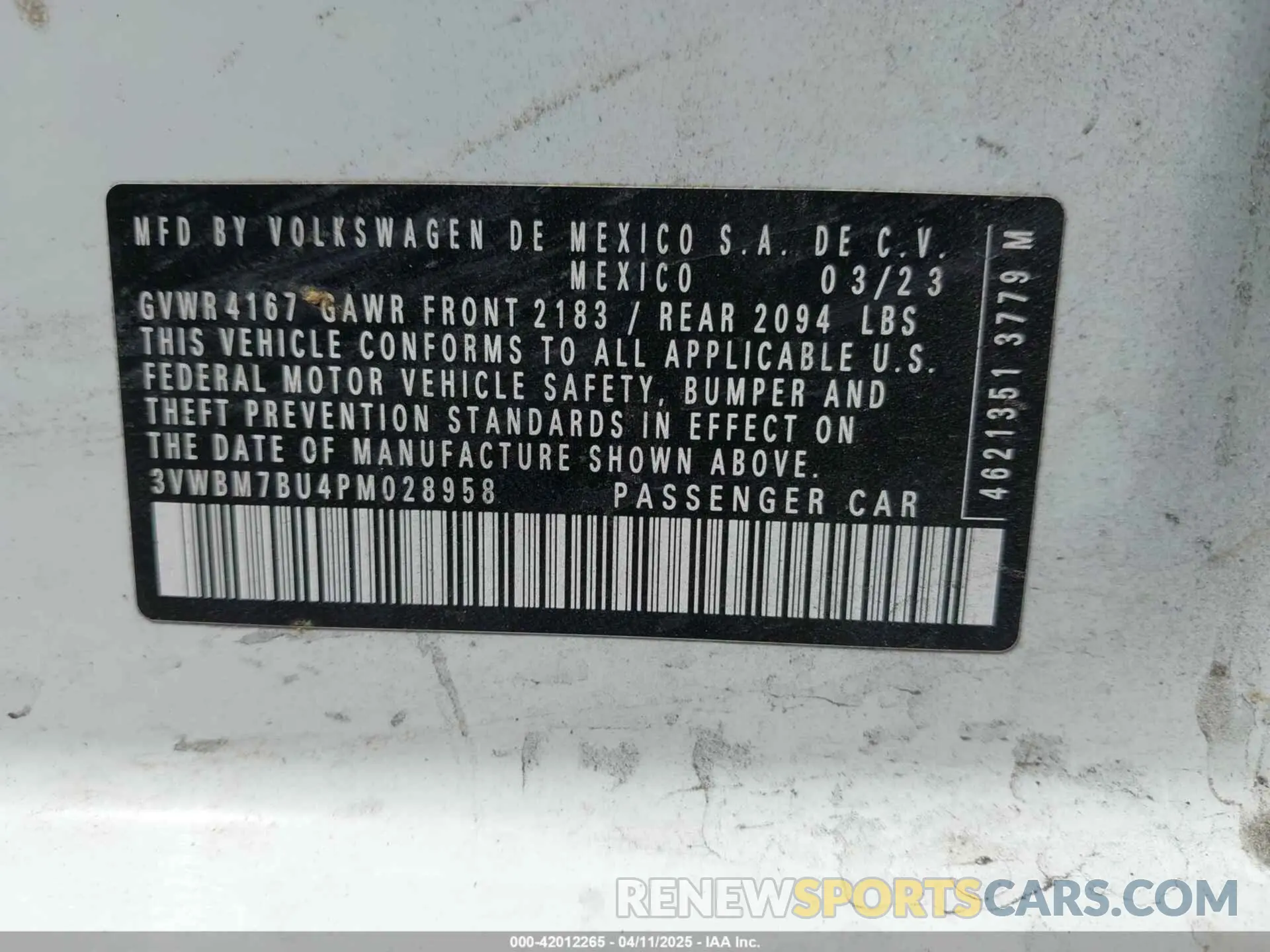 9 fotografías del automóvil dañado 3VWBM7BU4PM028958 VOLKSWAGEN JETTA 2023