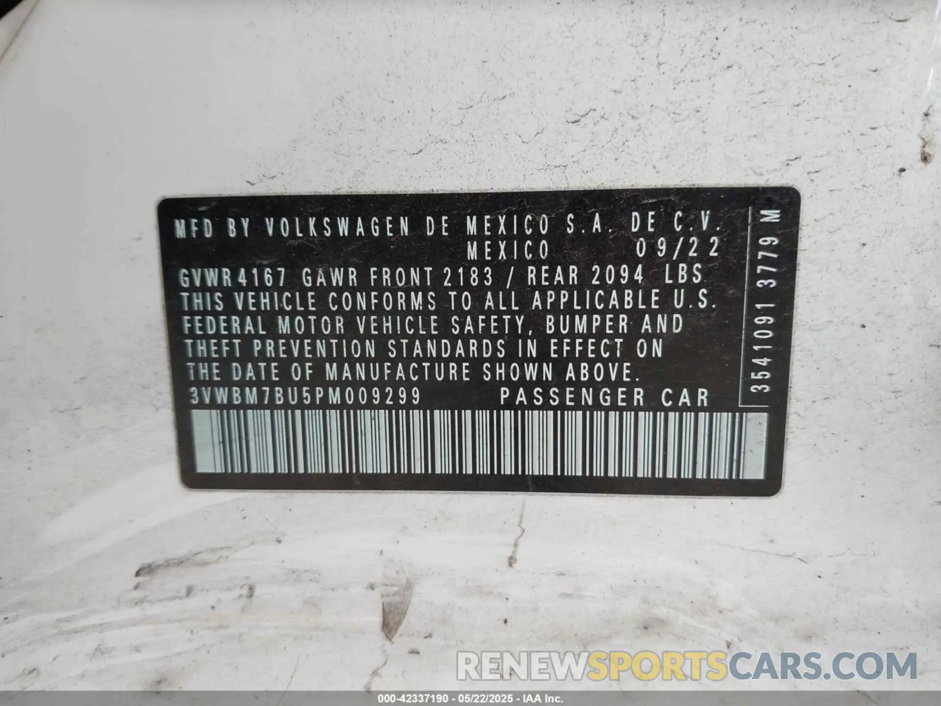 9 fotografías del automóvil dañado 3VWBM7BU5PM009299 VOLKSWAGEN JETTA 2023