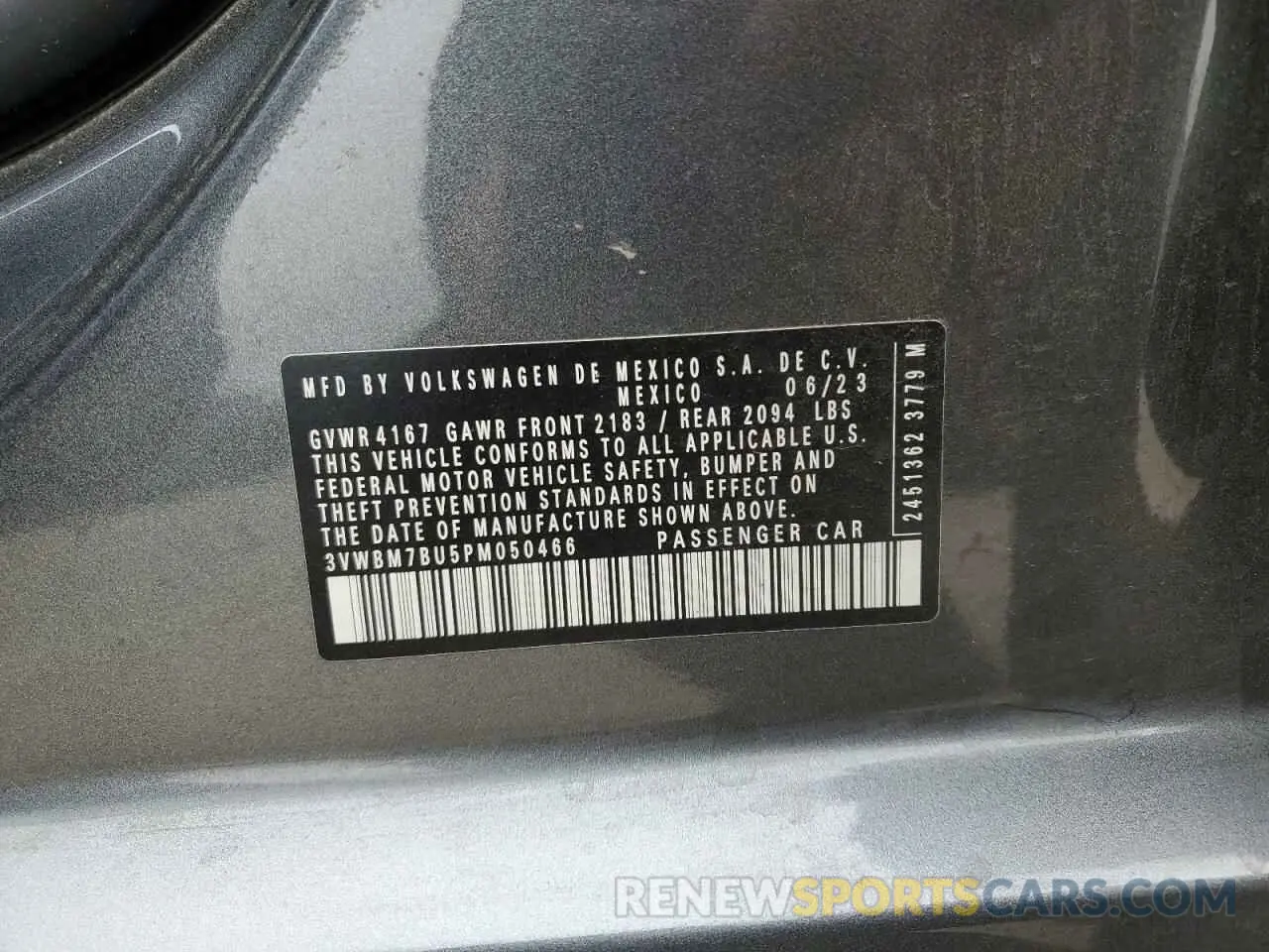 12 fotografías del automóvil dañado 3VWBM7BU5PM050466 VOLKSWAGEN JETTA 2023