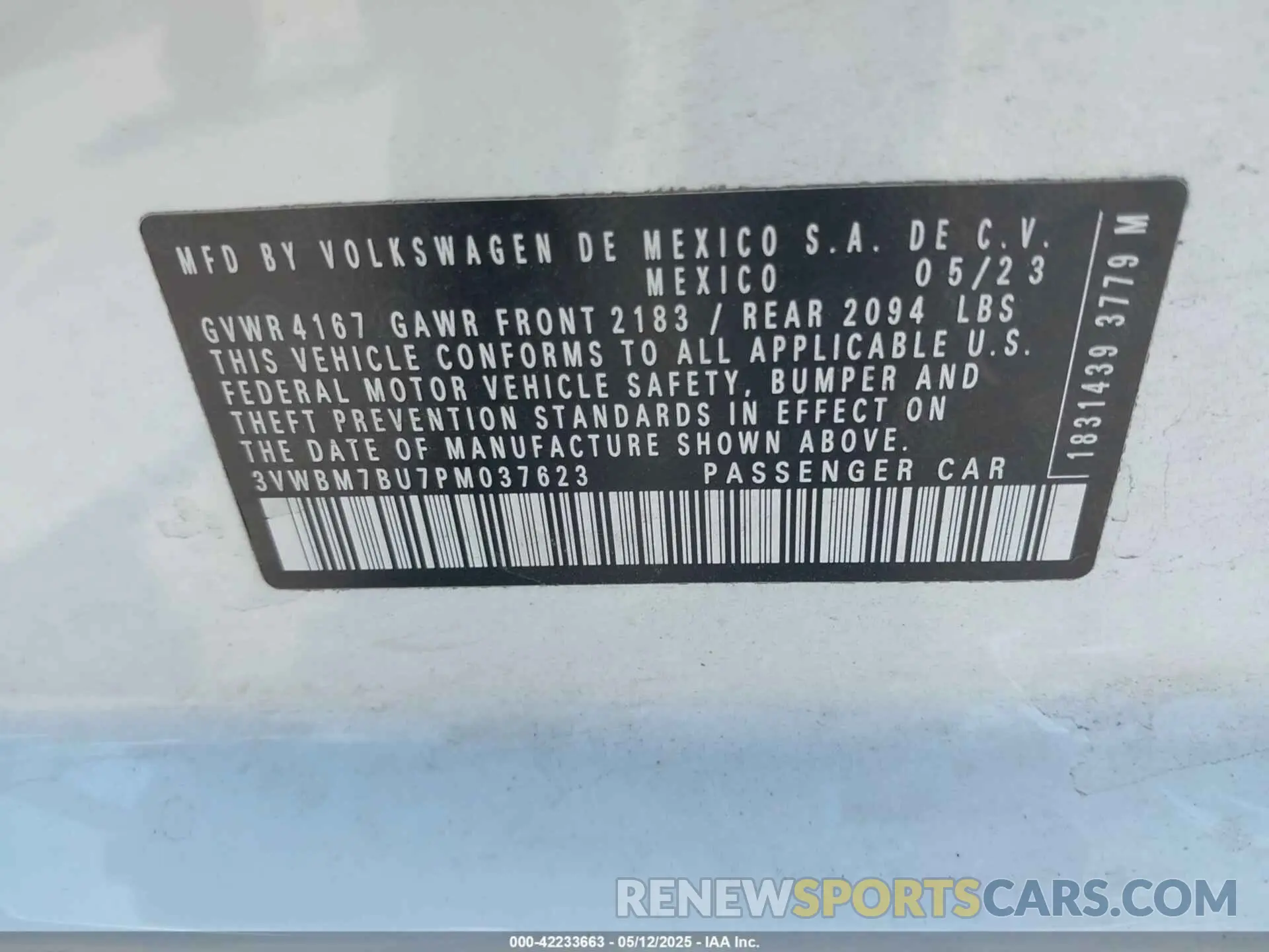 9 fotografías del automóvil dañado 3VWBM7BU7PM037623 VOLKSWAGEN JETTA 2023