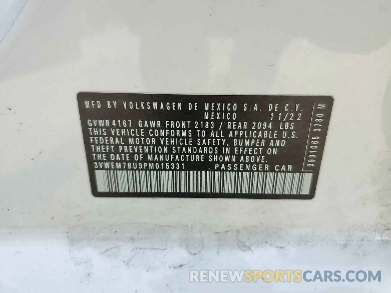 12 fotografías del automóvil dañado 3VWEM7BU9PM015331 VOLKSWAGEN JETTA 2023