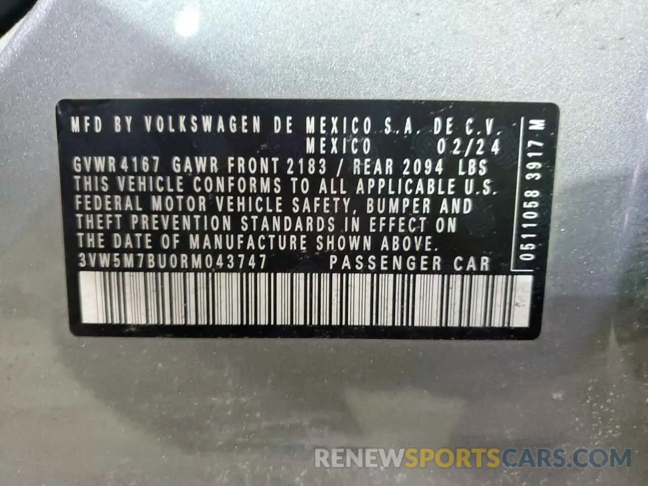13 fotografías del automóvil dañado 3VW5M7BU0RM043747 VOLKSWAGEN JETTA 2024