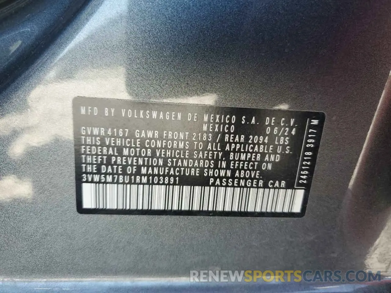 14 fotografías del automóvil dañado 3VW5M7BU1RM103891 VOLKSWAGEN JETTA 2024