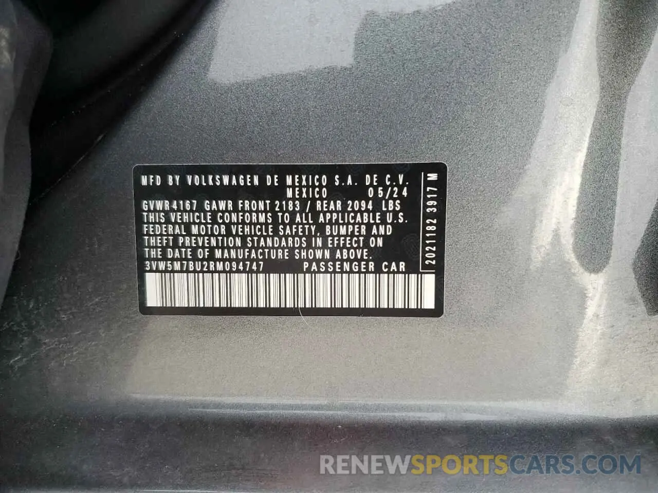 12 fotografías del automóvil dañado 3VW5M7BU2RM094747 VOLKSWAGEN JETTA 2024