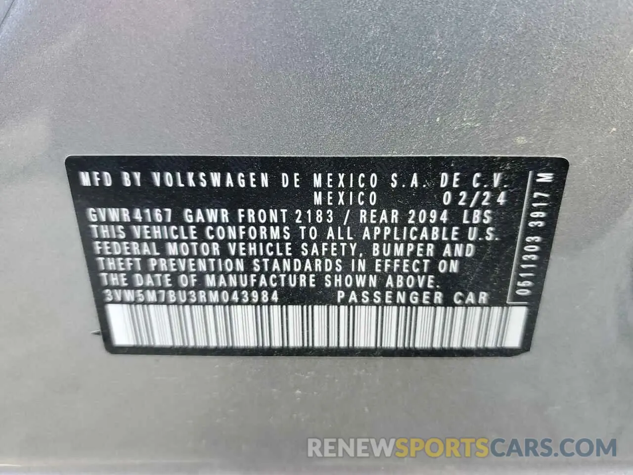 13 fotografías del automóvil dañado 3VW5M7BU3RM043984 VOLKSWAGEN JETTA 2024