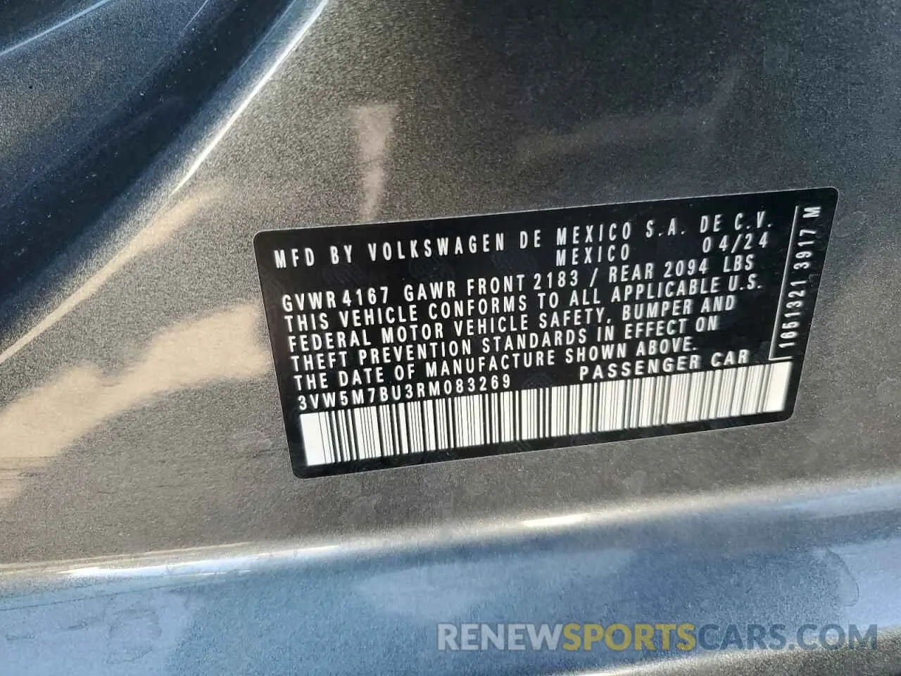 13 fotografías del automóvil dañado 3VW5M7BU3RM083269 VOLKSWAGEN JETTA 2024