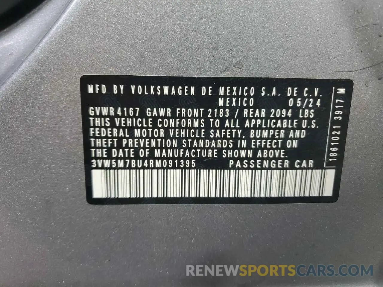 13 fotografías del automóvil dañado 3VW5M7BU4RM091395 VOLKSWAGEN JETTA 2024