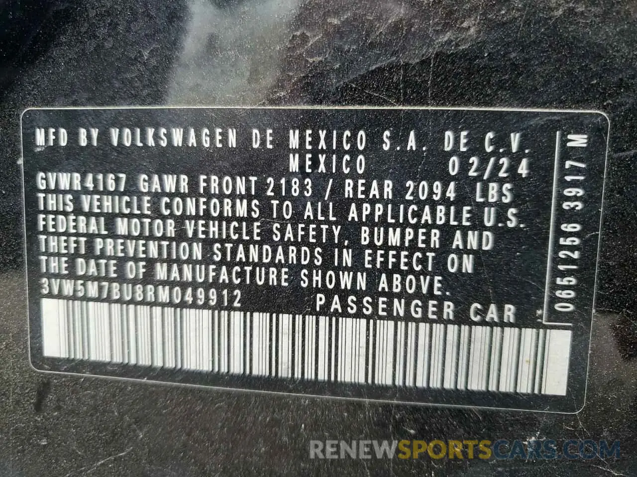 12 fotografías del automóvil dañado 3VW5M7BU8RM049912 VOLKSWAGEN JETTA 2024