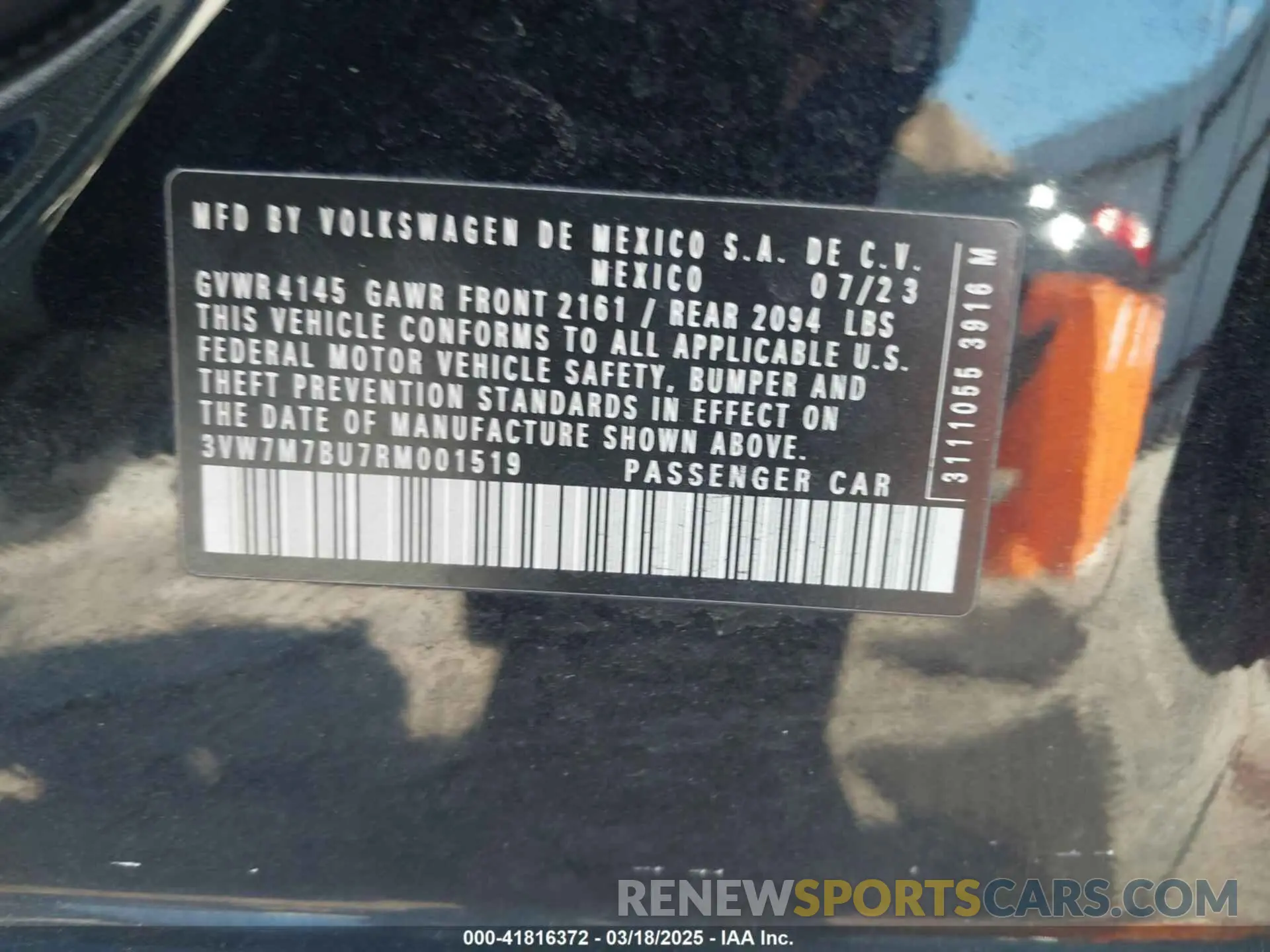 9 fotografías del automóvil dañado 3VW7M7BU7RM001519 VOLKSWAGEN JETTA 2024