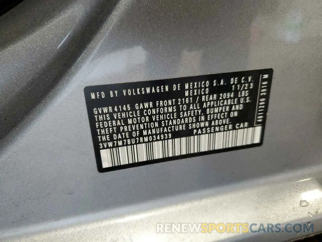 13 fotografías del automóvil dañado 3VW7M7BU7RM034939 VOLKSWAGEN JETTA 2024