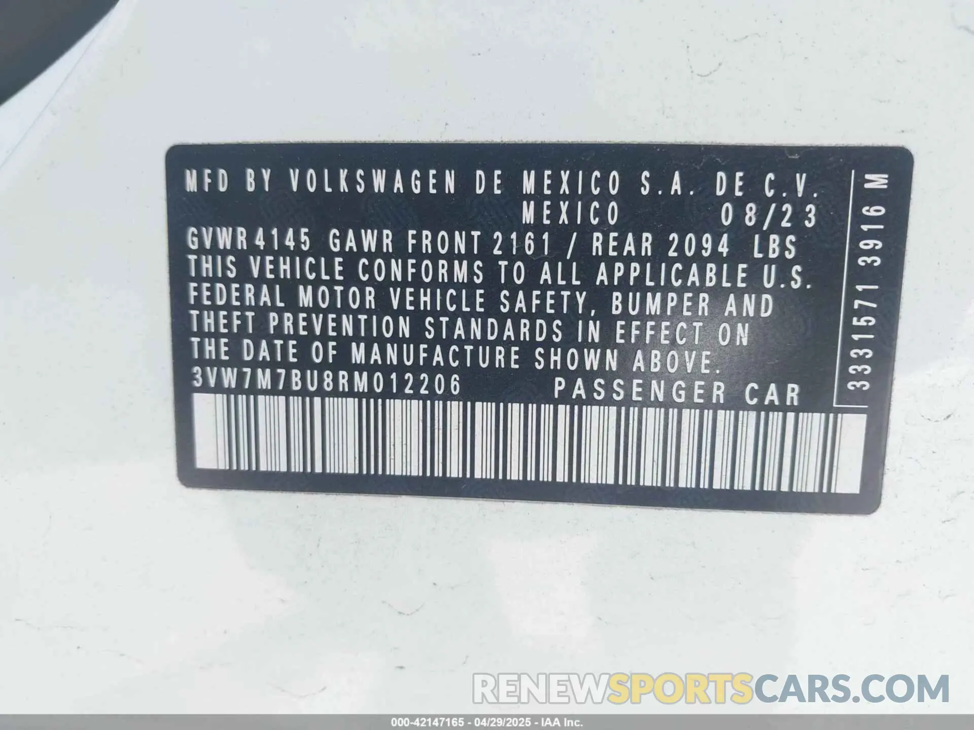 9 fotografías del automóvil dañado 3VW7M7BU8RM012206 VOLKSWAGEN JETTA 2024