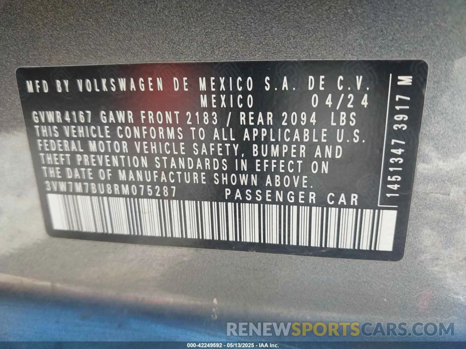 9 fotografías del automóvil dañado 3VW7M7BU8RM075287 VOLKSWAGEN JETTA 2024