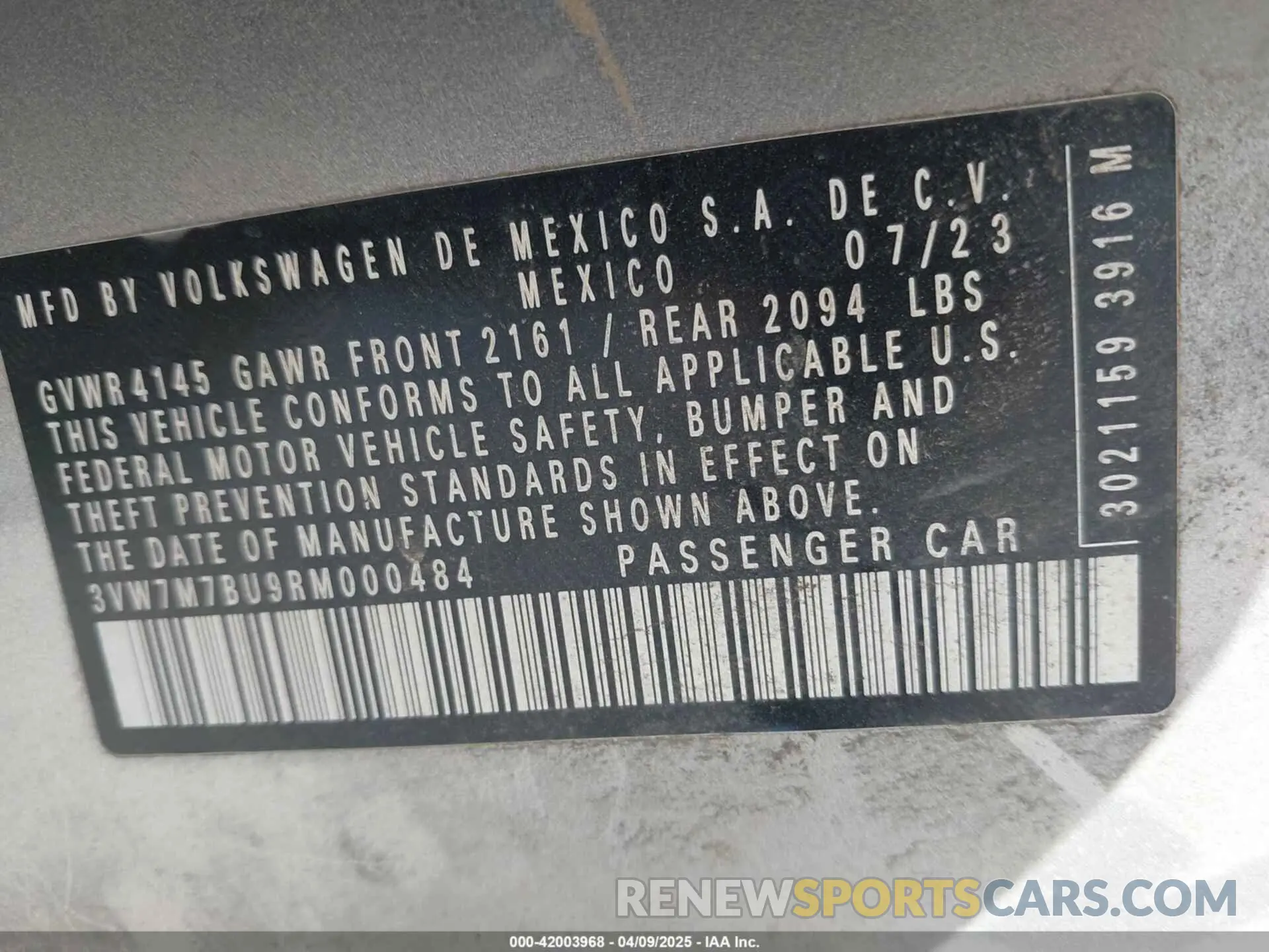 9 fotografías del automóvil dañado 3VW7M7BU9RM000484 VOLKSWAGEN JETTA 2024