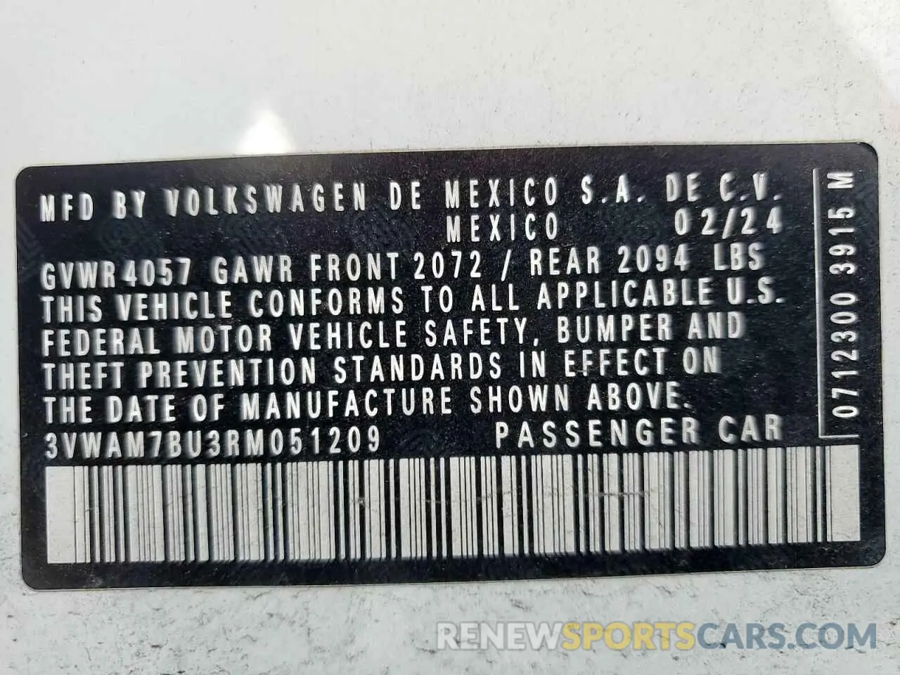 13 fotografías del automóvil dañado 3VWAM7BU3RM051209 VOLKSWAGEN JETTA 2024