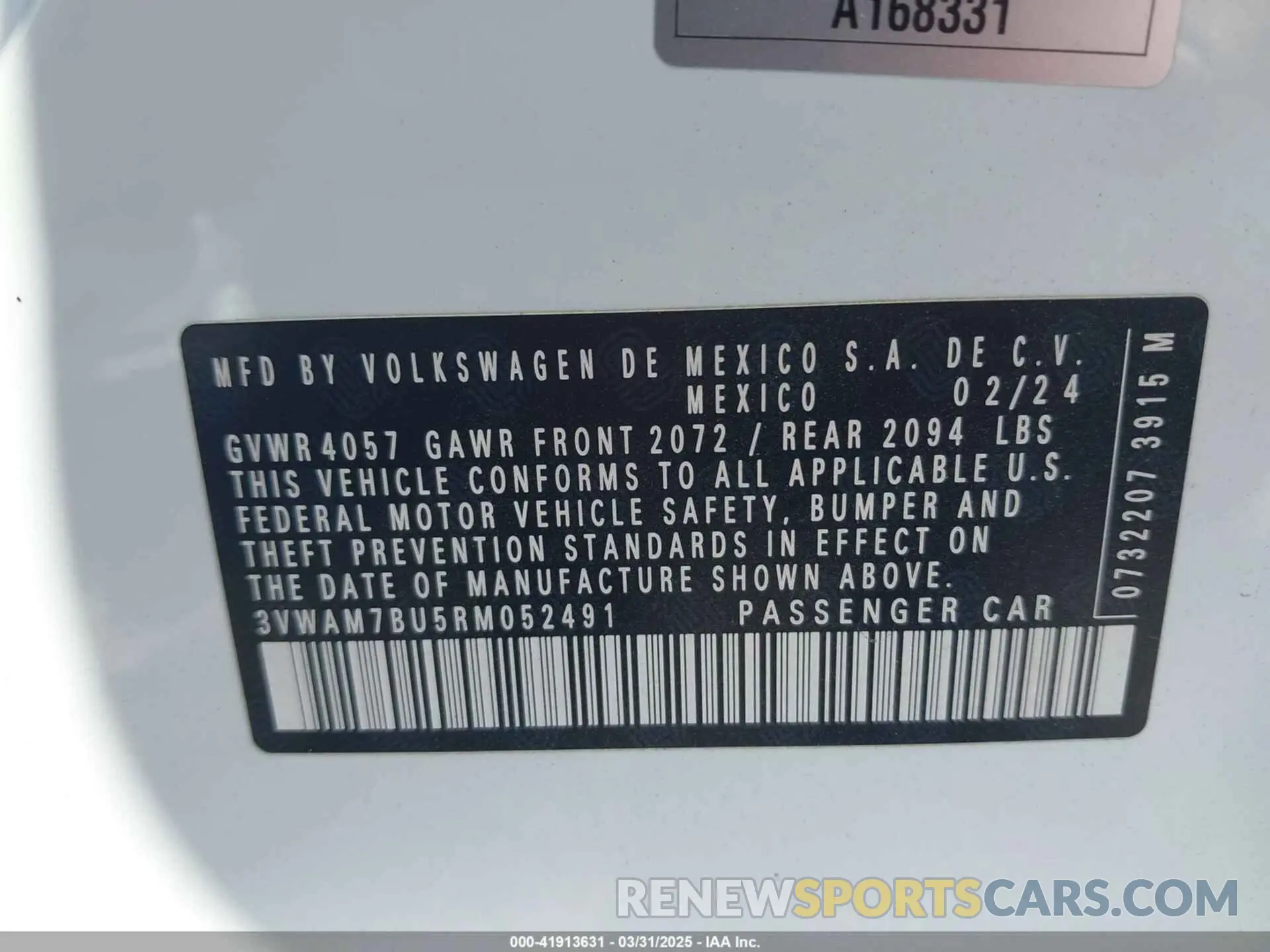 9 fotografías del automóvil dañado 3VWAM7BU5RM052491 VOLKSWAGEN JETTA 2024