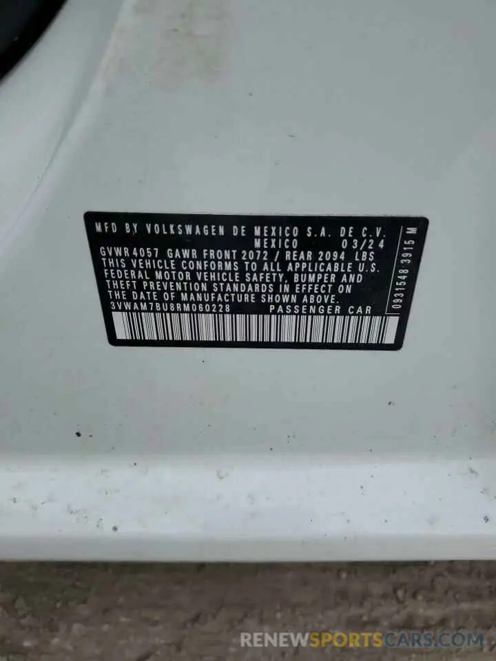 12 fotografías del automóvil dañado 3VWAM7BU8RM060228 VOLKSWAGEN JETTA 2024