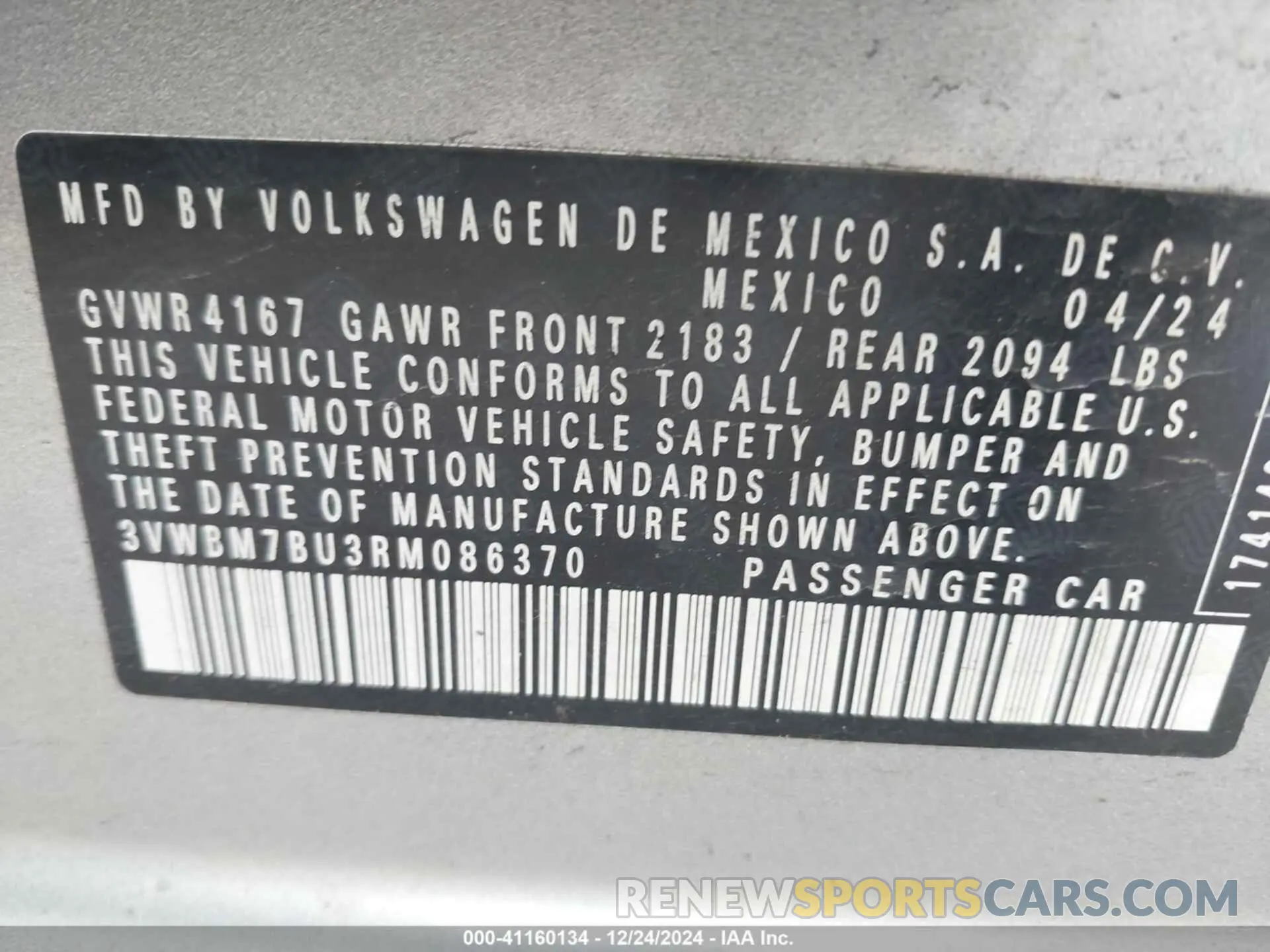 9 fotografías del automóvil dañado 3VWBM7BU3RM086370 VOLKSWAGEN JETTA 2024