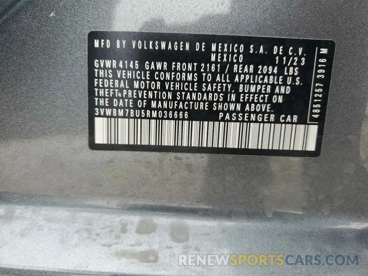 12 fotografías del automóvil dañado 3VWBM7BU5RM036666 VOLKSWAGEN JETTA 2024